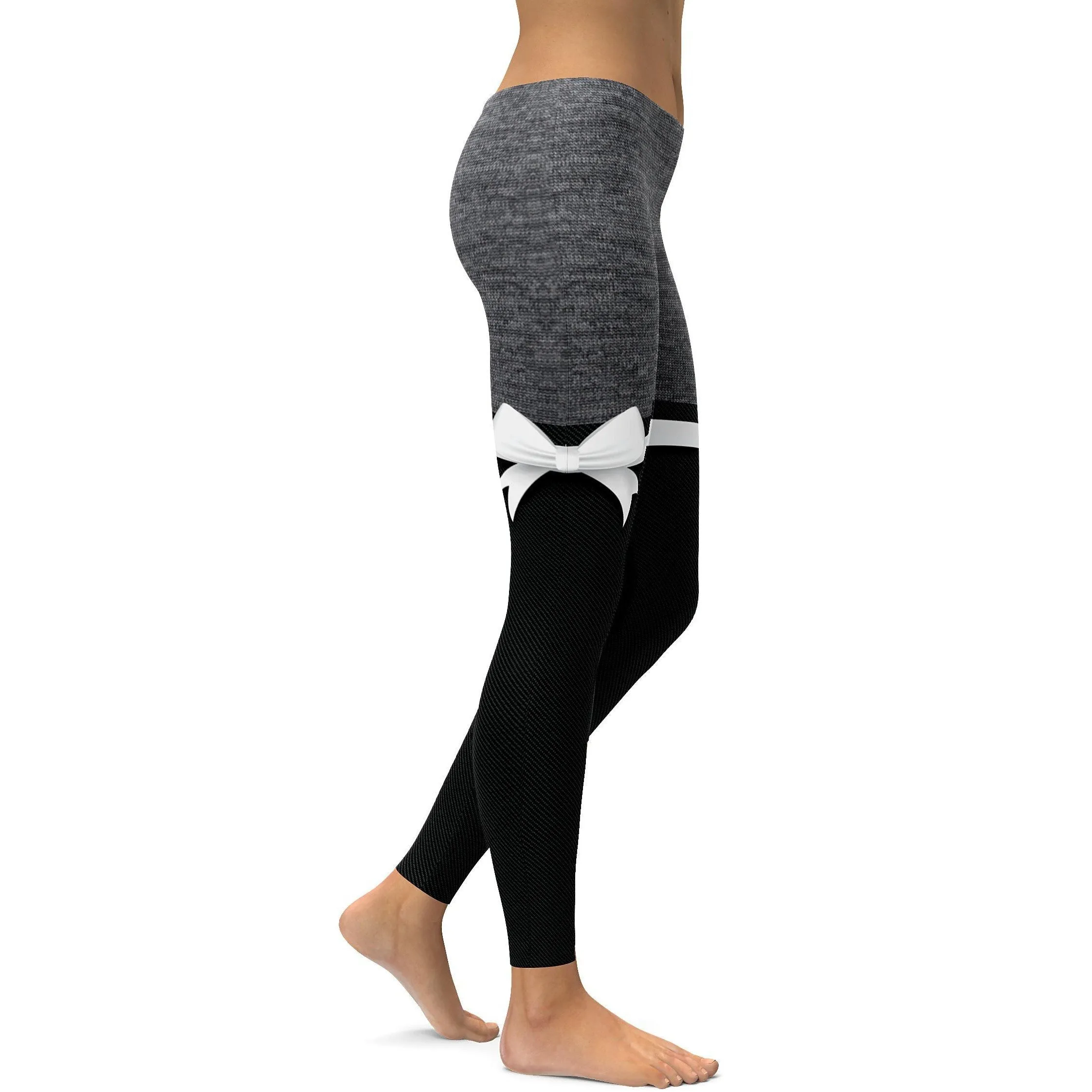 Grey Heathered Thigh High Bow Leggings