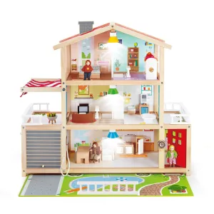 Hape Doll Family Mansion - Deluxe Wooden Dollhouse, Interactive Playset for Kids Ages 3 