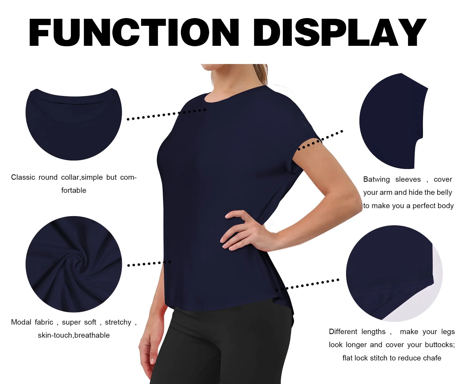 Hip Length Short Sleeve Shirt darknavy_Gym