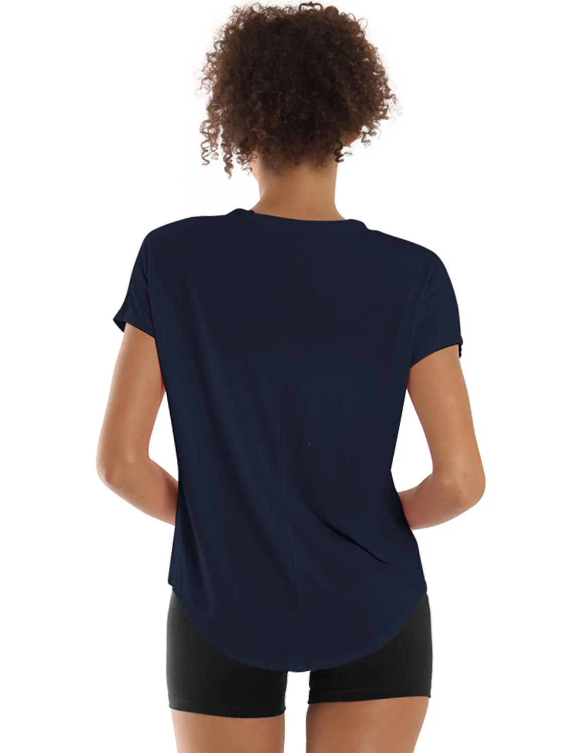 Hip Length Short Sleeve Shirt darknavy_Gym