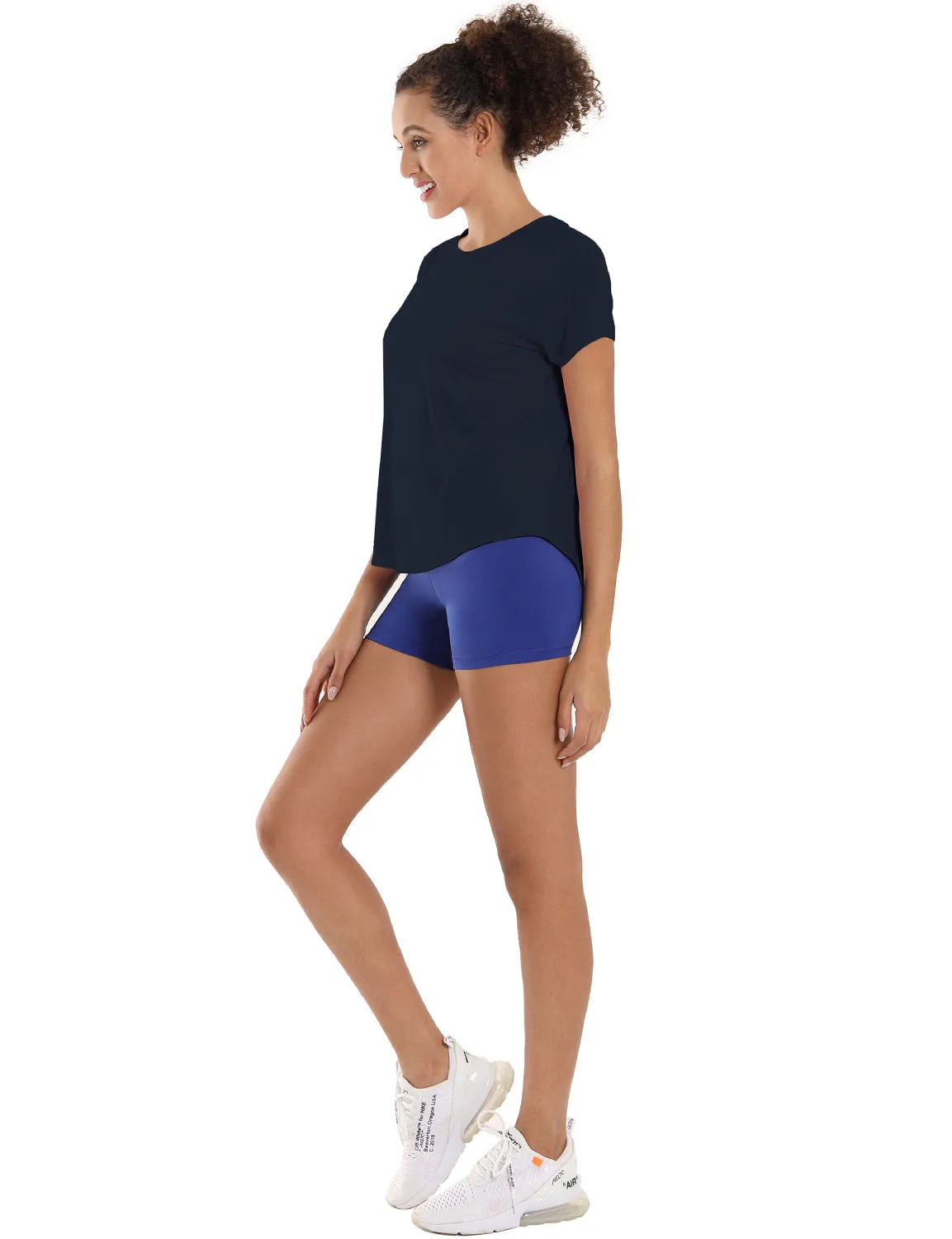 Hip Length Short Sleeve Shirt darknavy_Gym