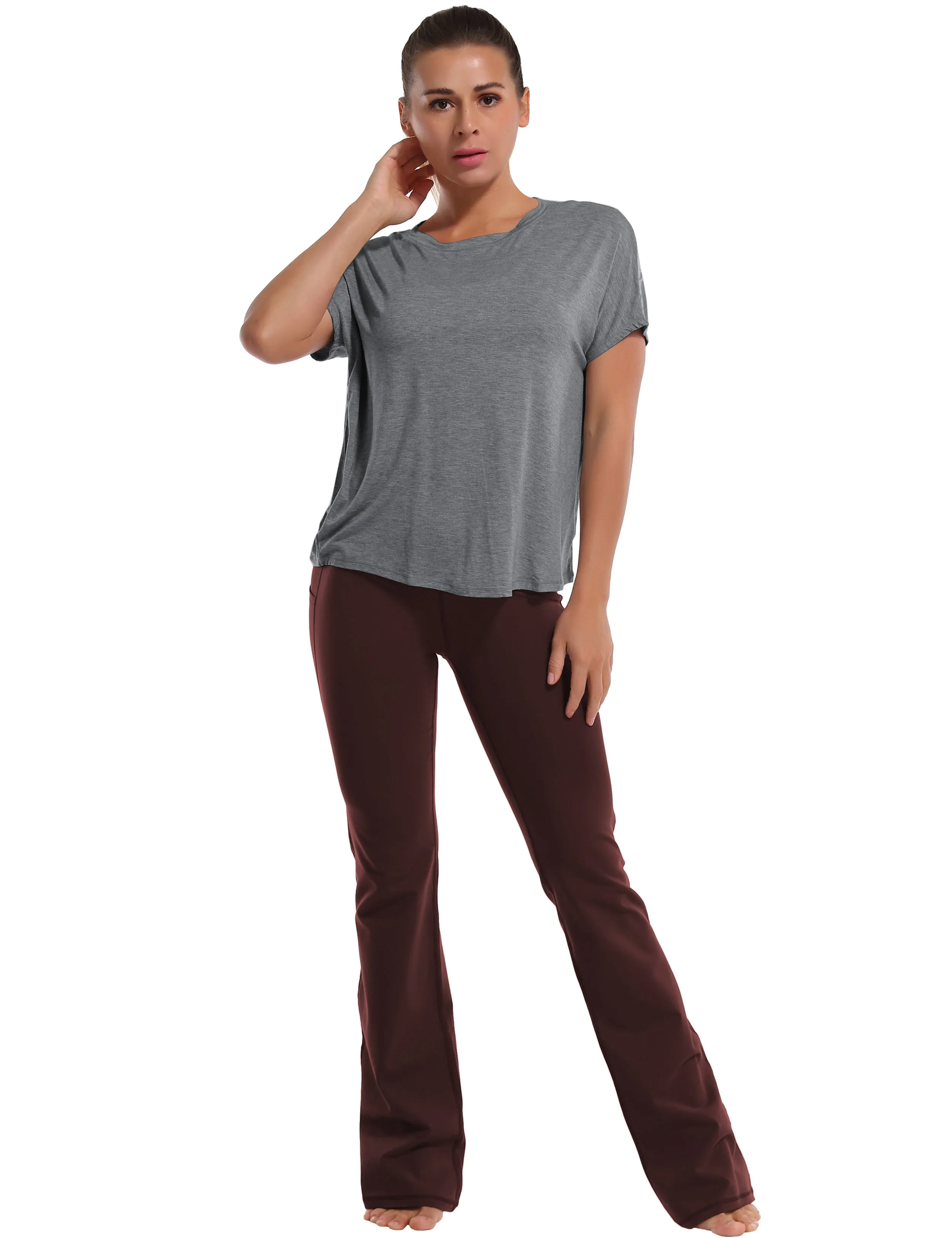 Hip Length Short Sleeve Shirt heathercharcoal_Tall Size