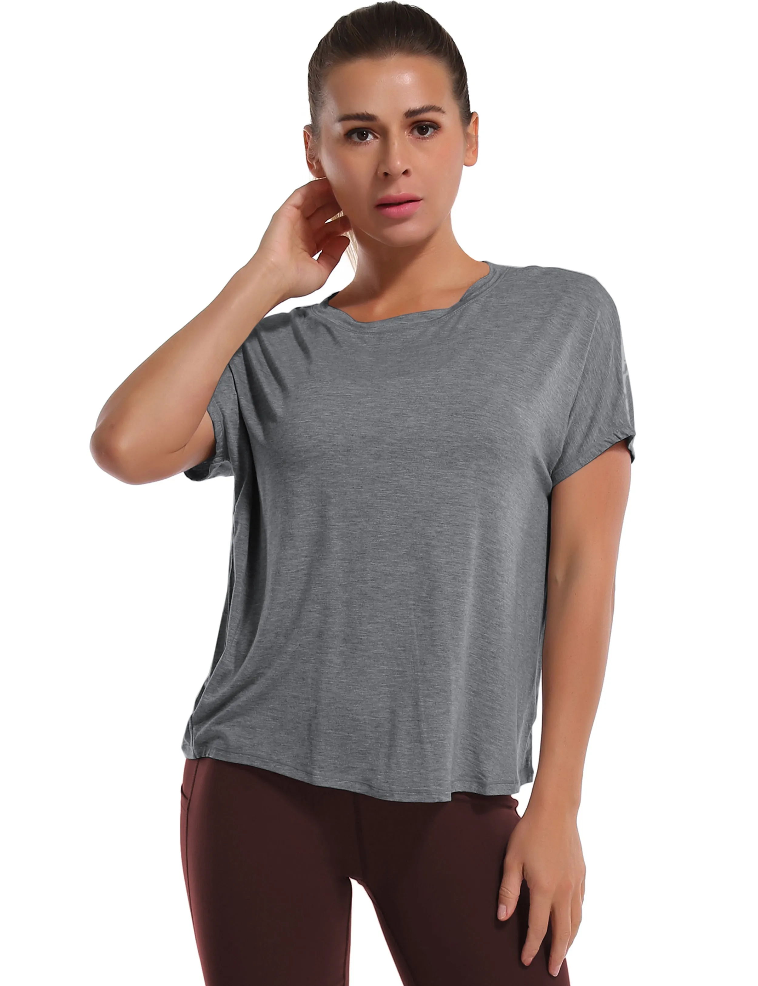Hip Length Short Sleeve Shirt heathercharcoal_Tall Size