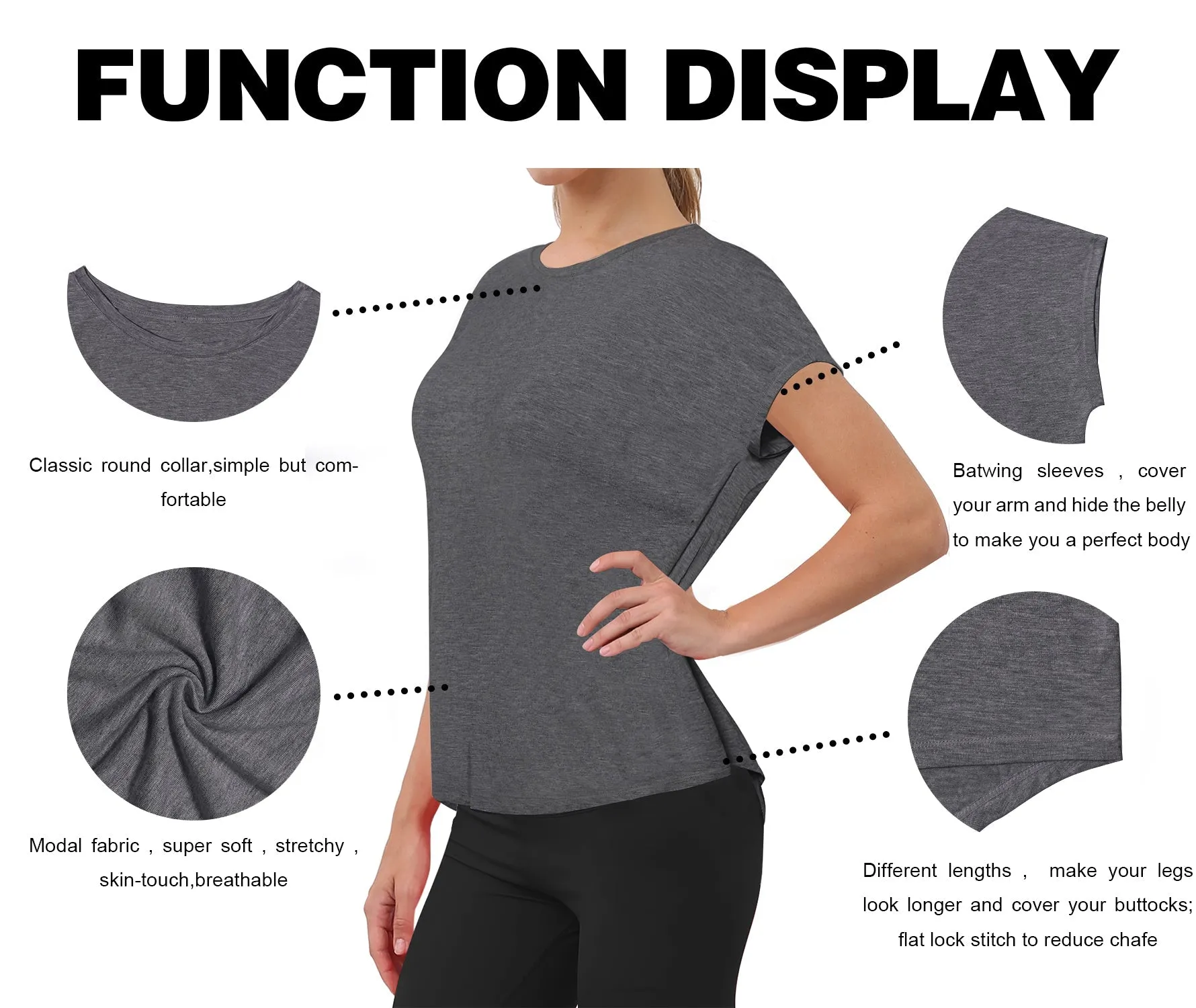 Hip Length Short Sleeve Shirt heathercharcoal_yogastudio