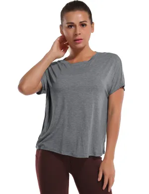 Hip Length Short Sleeve Shirt heathercharcoal_yogastudio