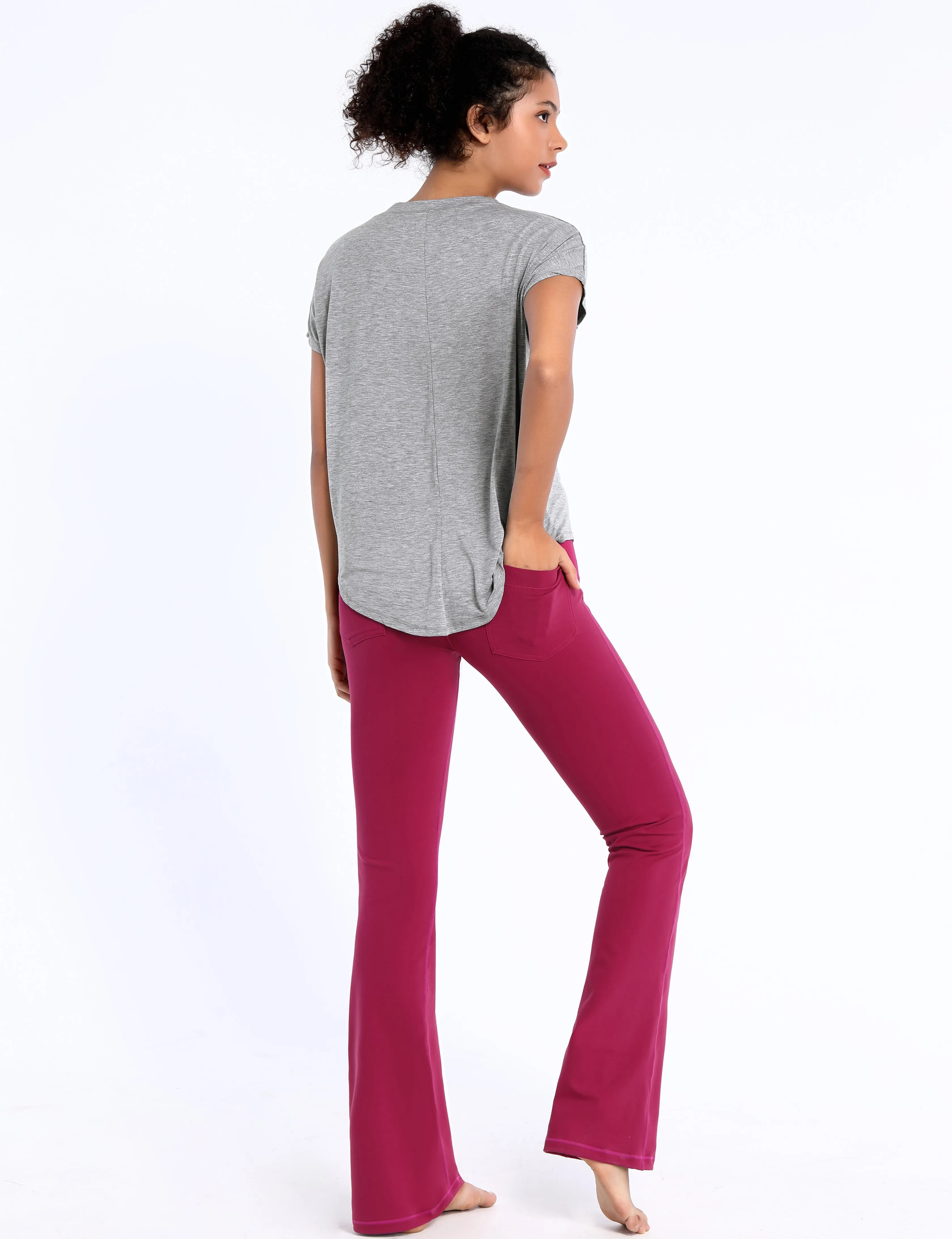 Hip Length Short Sleeve Shirt heathergray_Pilates
