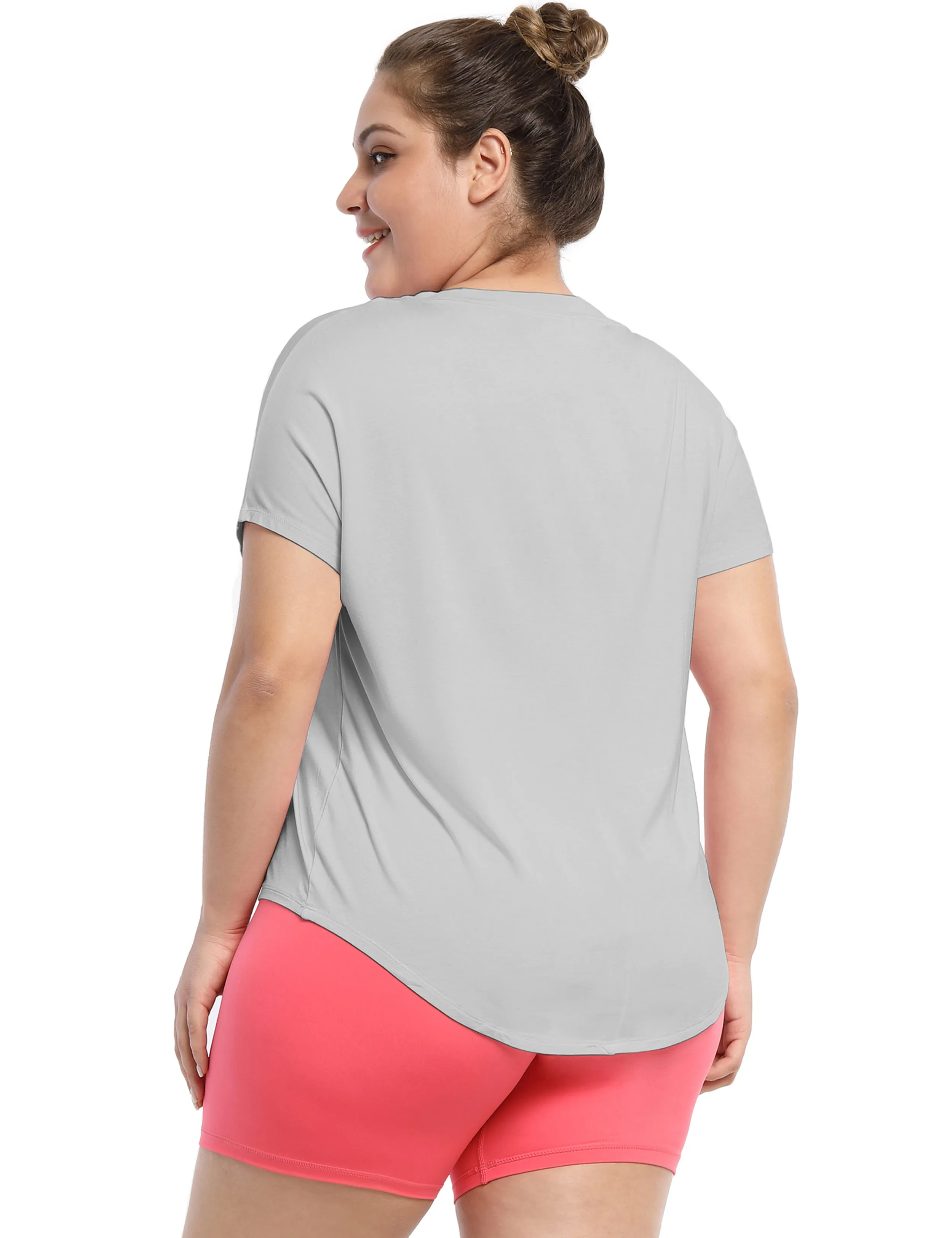 Hip Length Short Sleeve Shirt lightgray_Plus Size