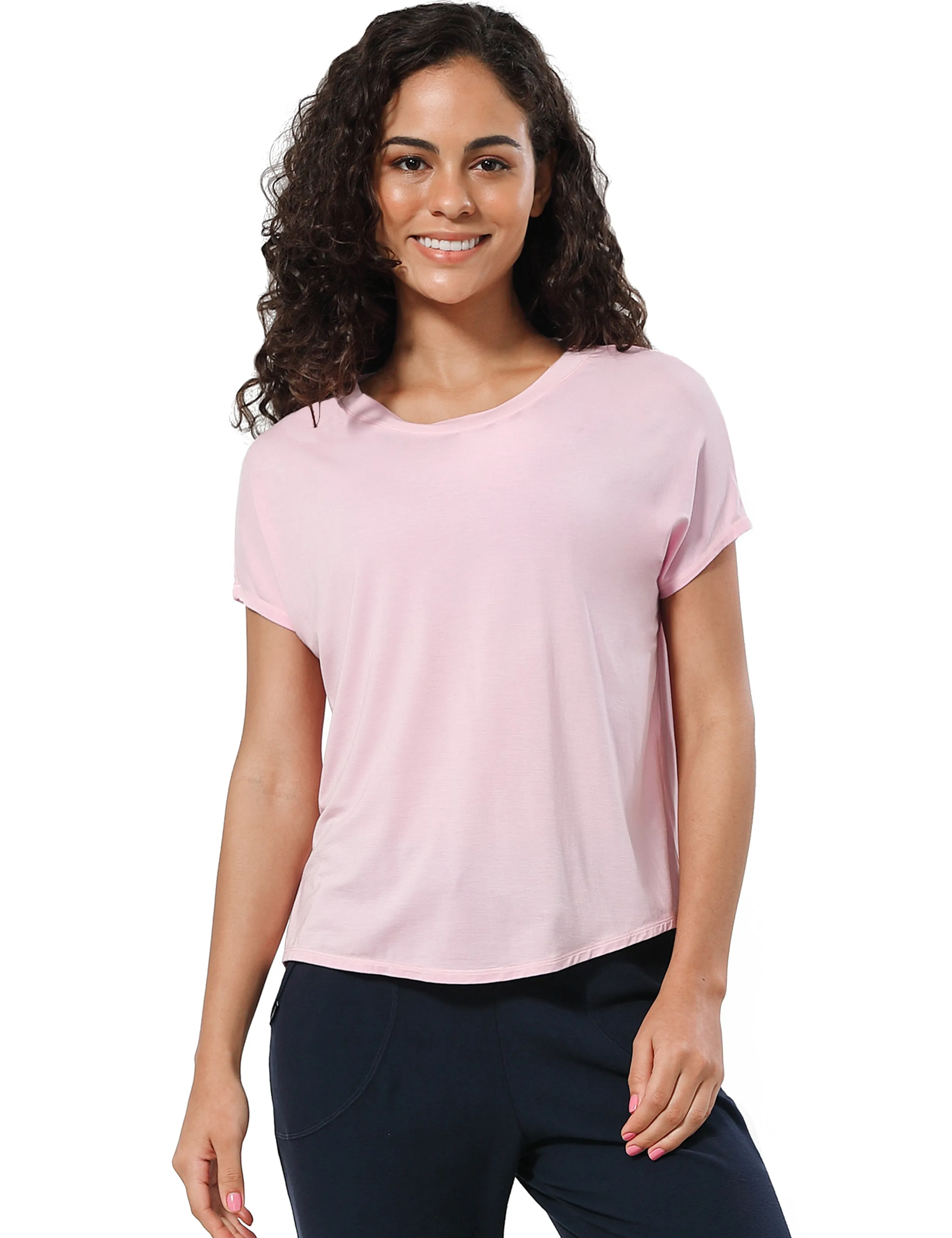Hip Length Short Sleeve Shirt lightpink_Gym