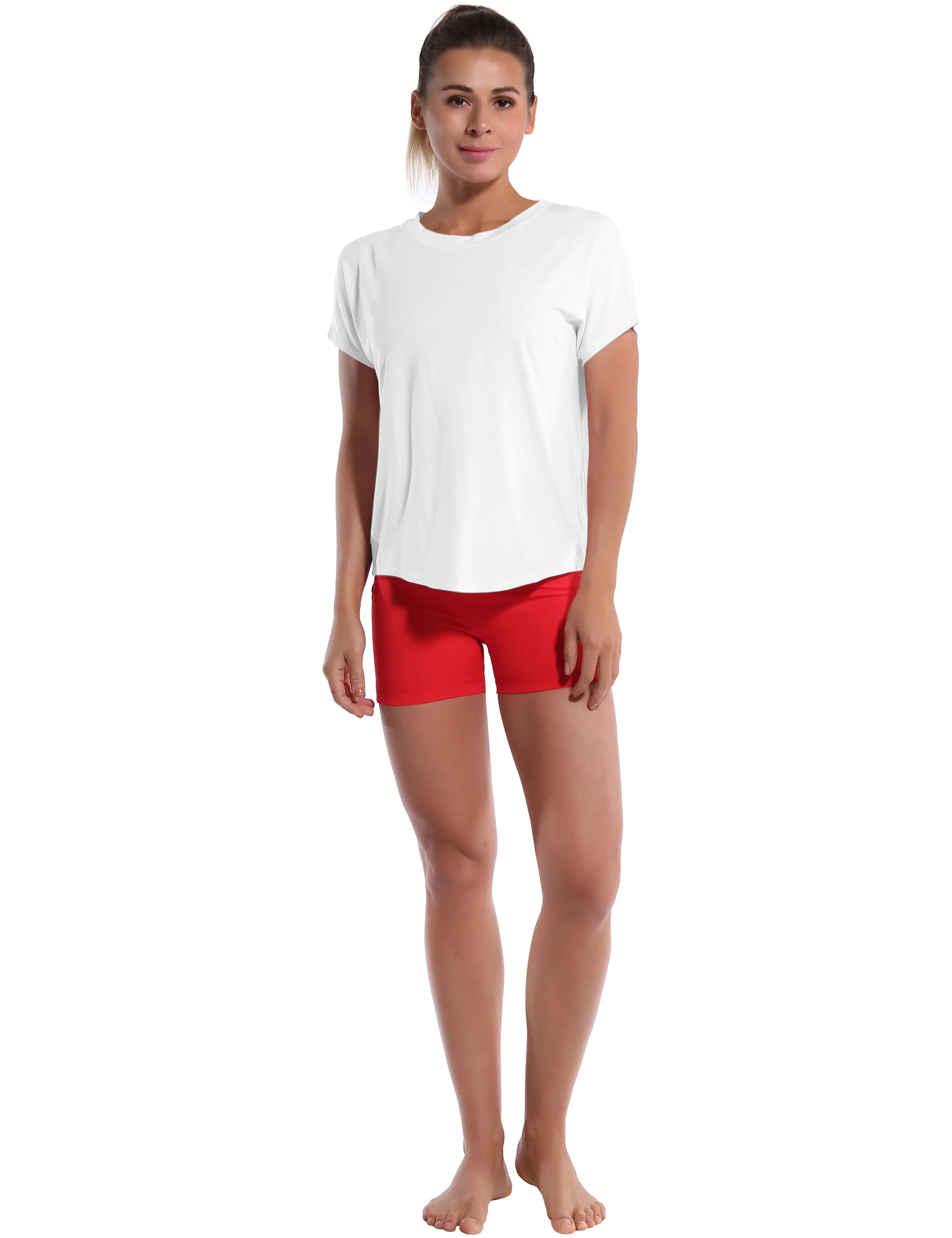 Hip Length Short Sleeve Shirt white_Running