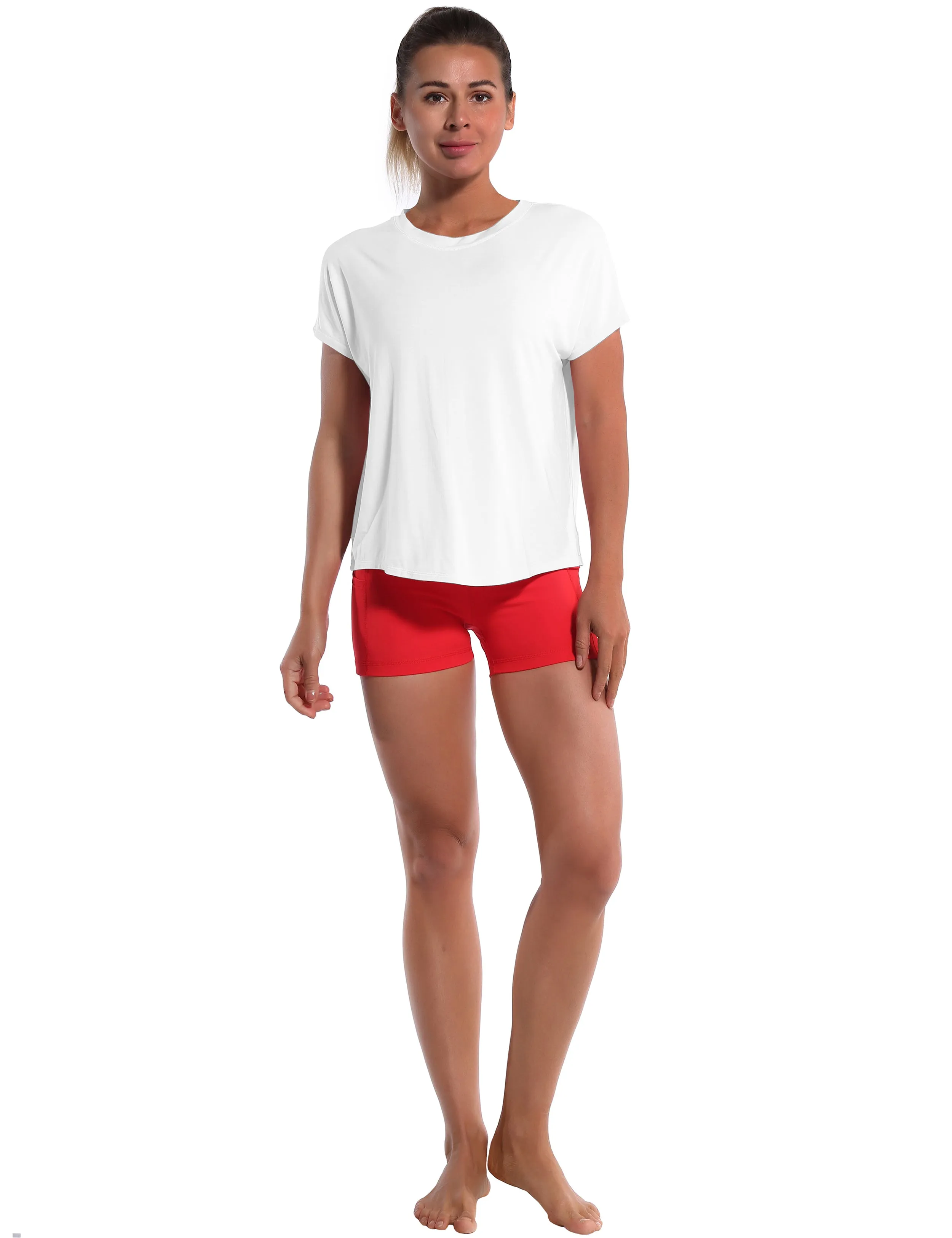 Hip Length Short Sleeve Shirt white_Running
