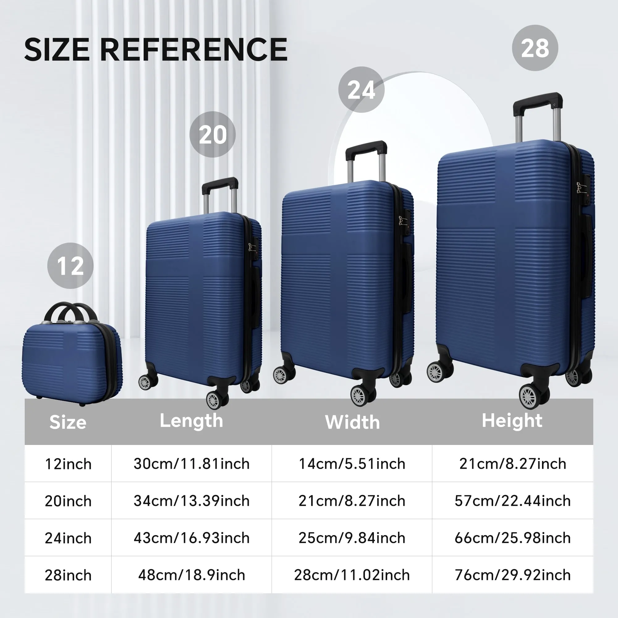Luggage 4 Piece Set with Spinner Wheels, Hardshell Lightweight Suitcase with TSA Lock,Checked Luggage(12/20/24/28in)