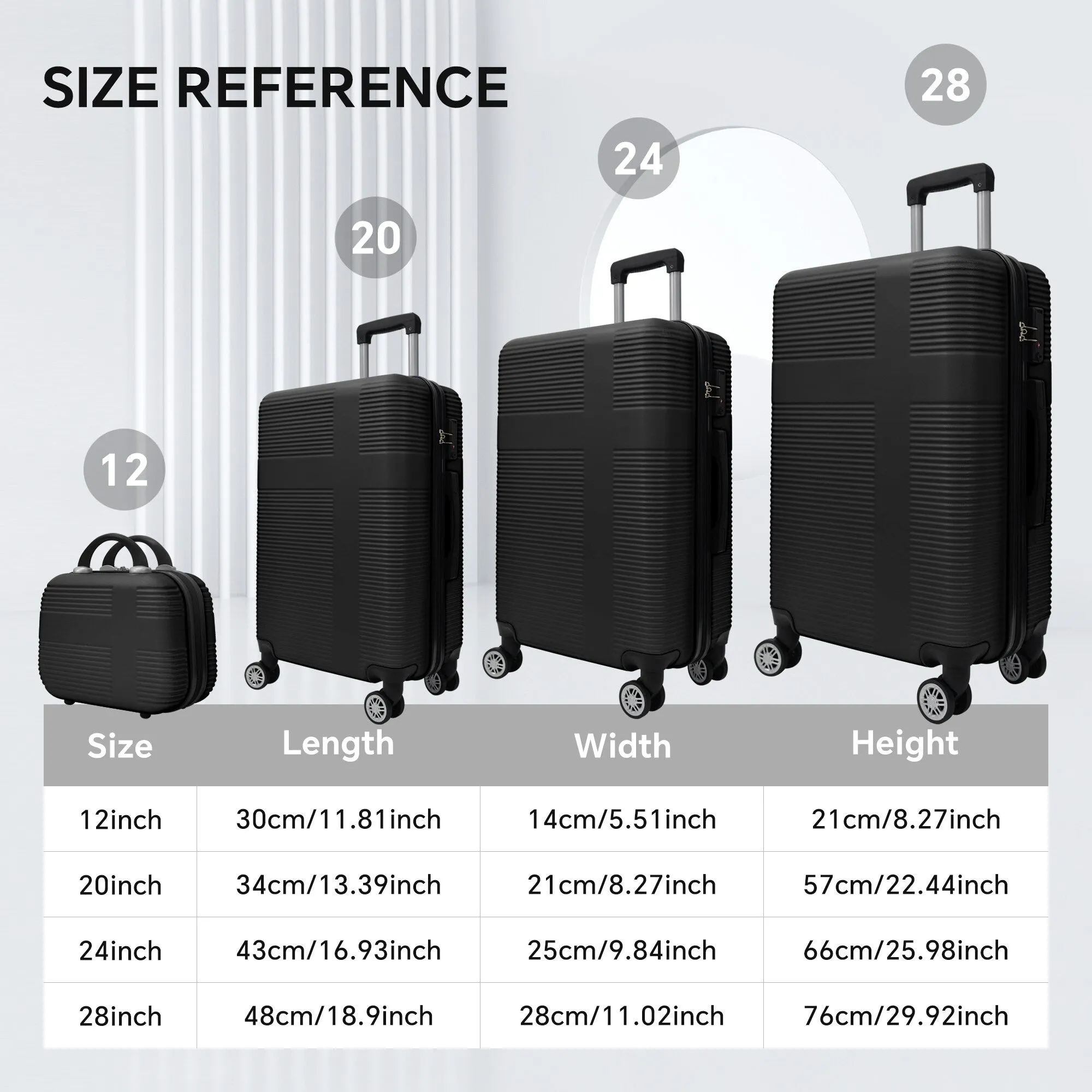 Luggage 4 Piece Set with Spinner Wheels, Hardshell Lightweight Suitcase with TSA Lock,Checked Luggage(12/20/24/28in)