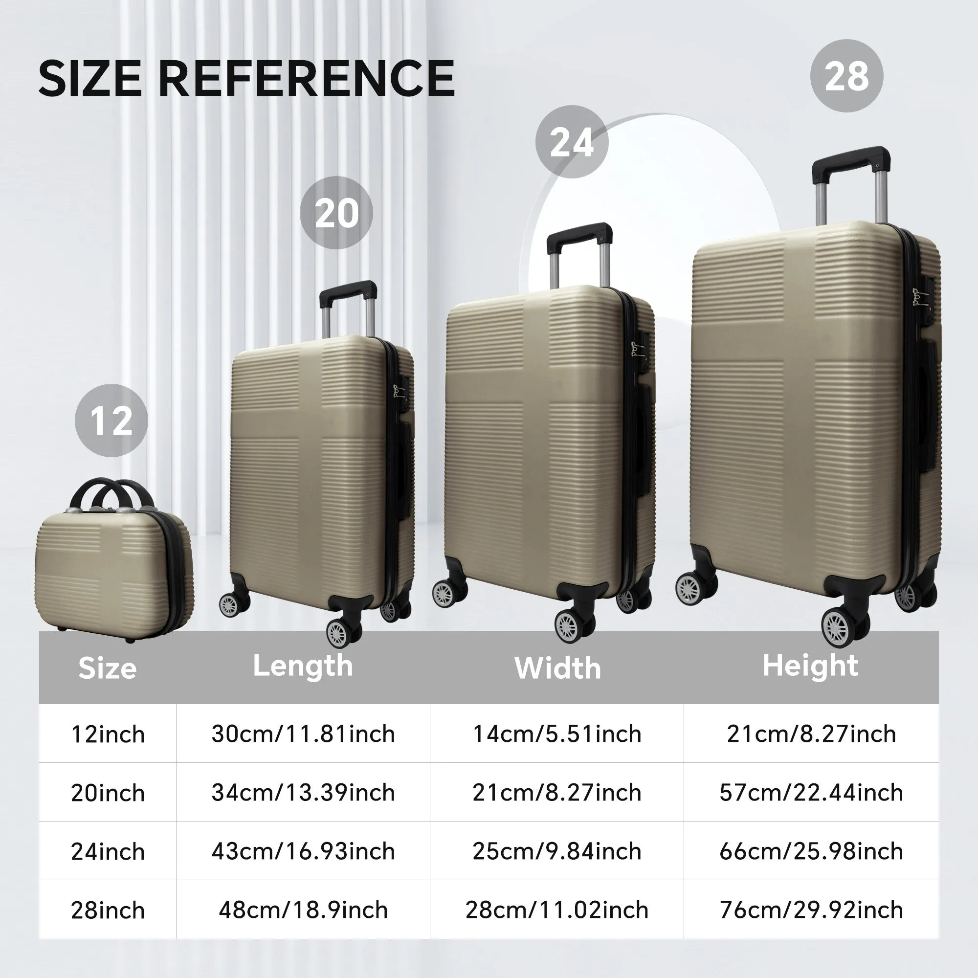 Luggage 4 Piece Set with Spinner Wheels, Hardshell Lightweight Suitcase with TSA Lock,Checked Luggage(12/20/24/28in)