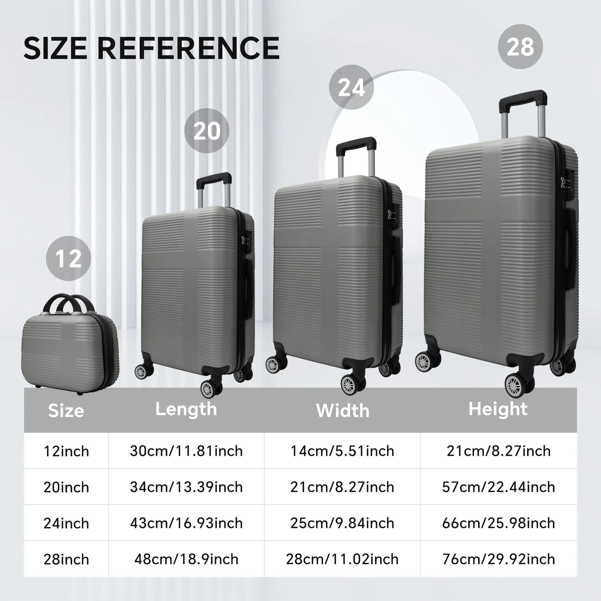 Luggage 4 Piece Set with Spinner Wheels, Hardshell Lightweight Suitcase with TSA Lock,Checked Luggage(12/20/24/28in)