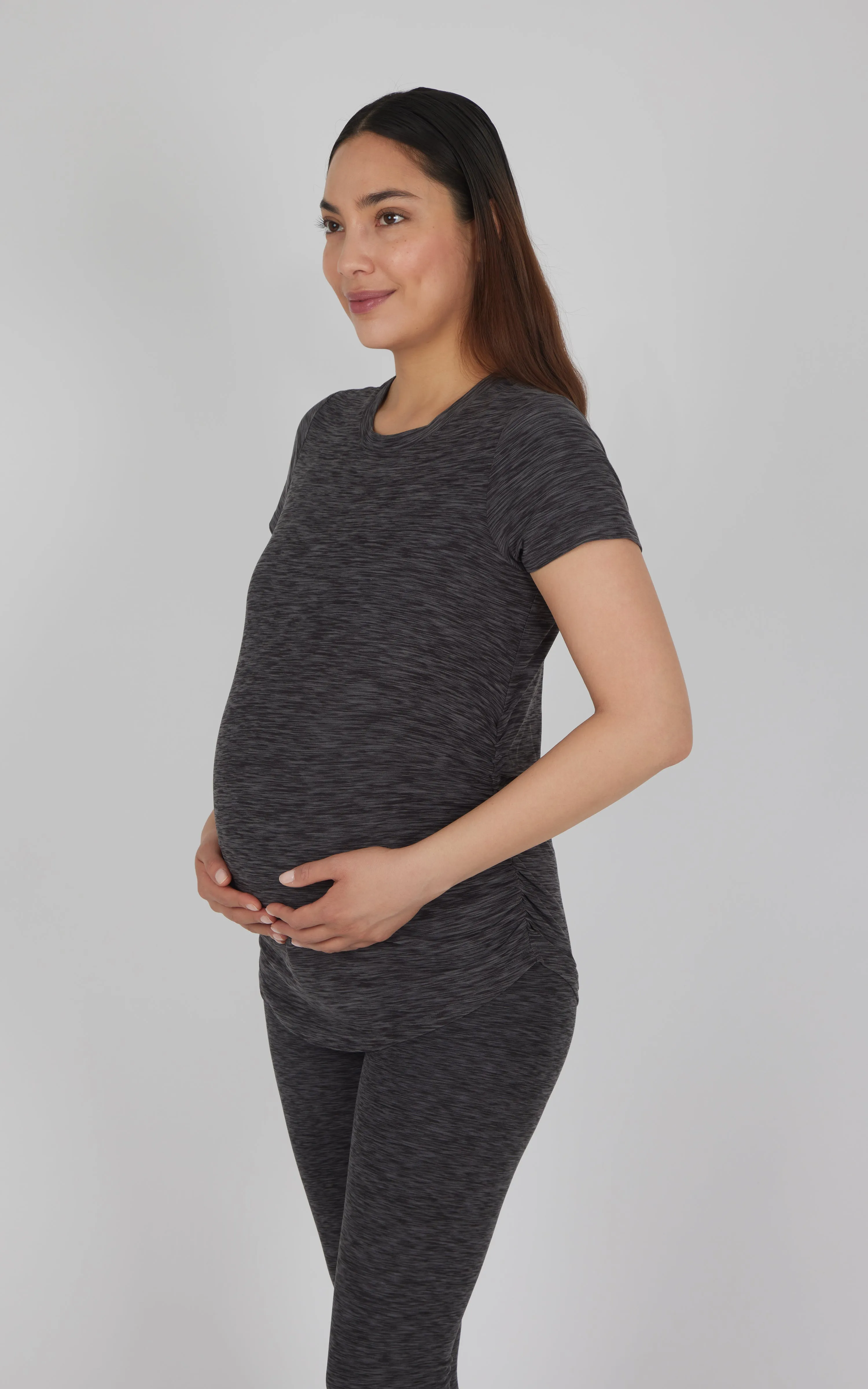 Maternity Heathered Short Sleeve Crew Neck Top