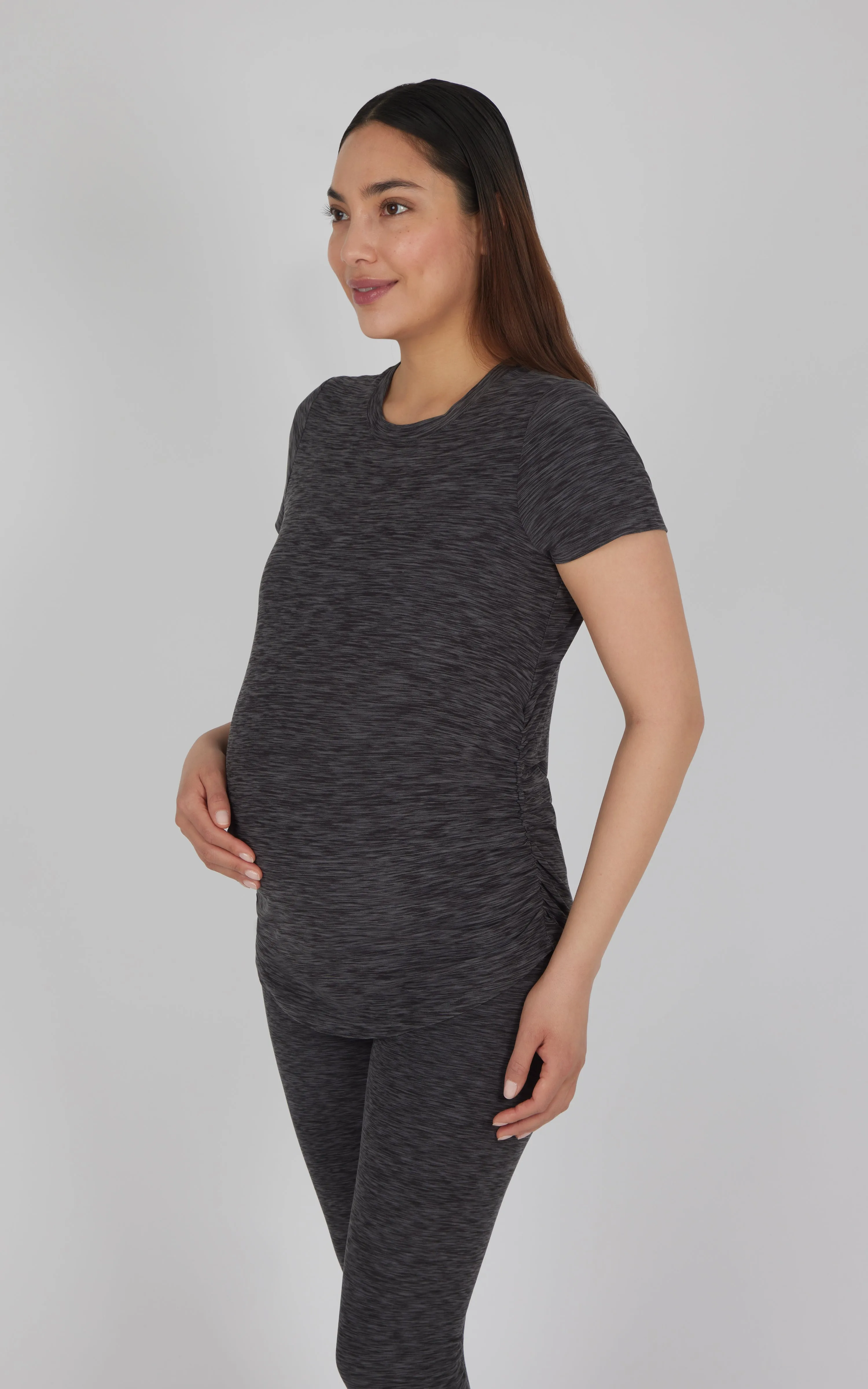 Maternity Heathered Short Sleeve Crew Neck Top