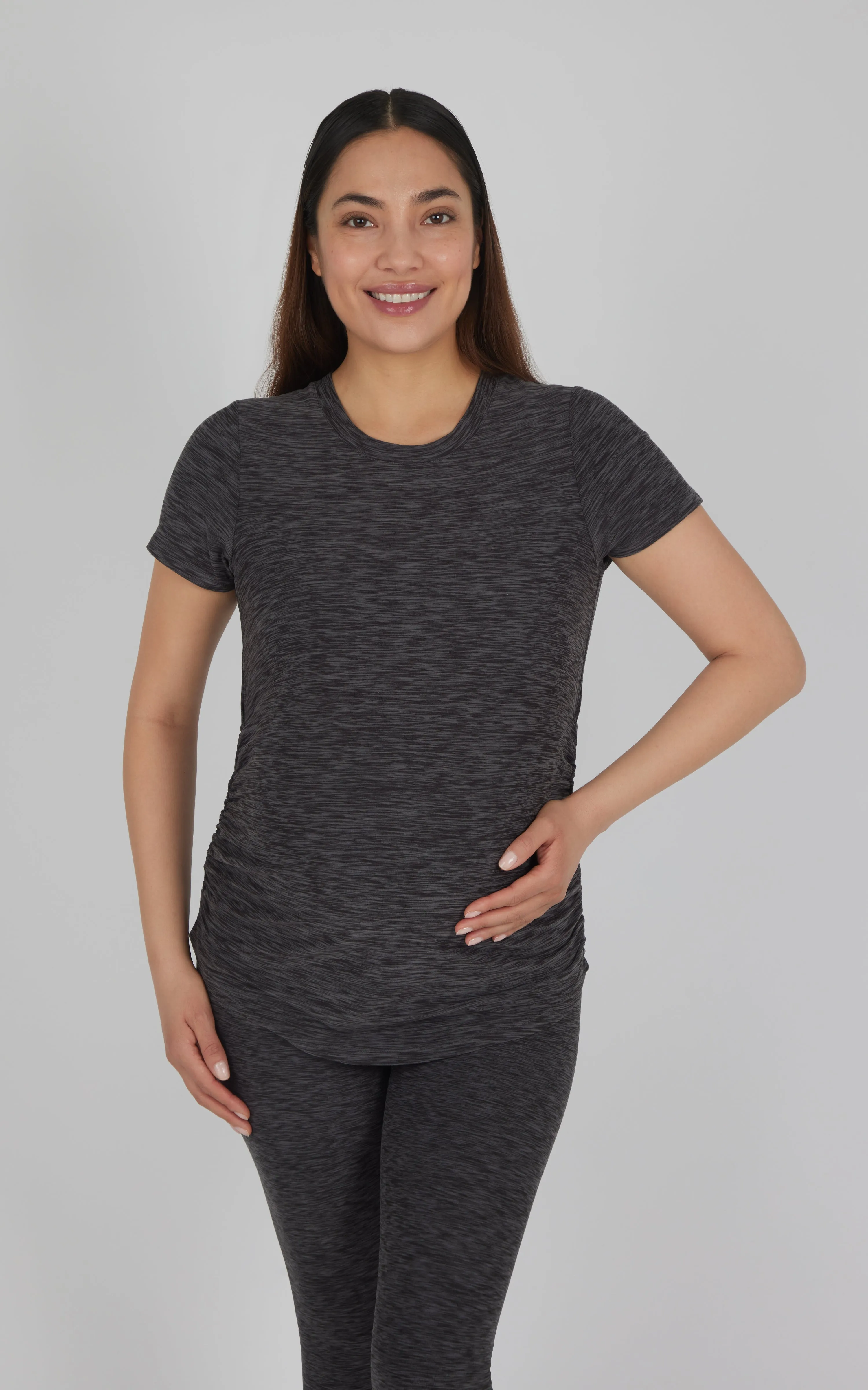 Maternity Heathered Short Sleeve Crew Neck Top