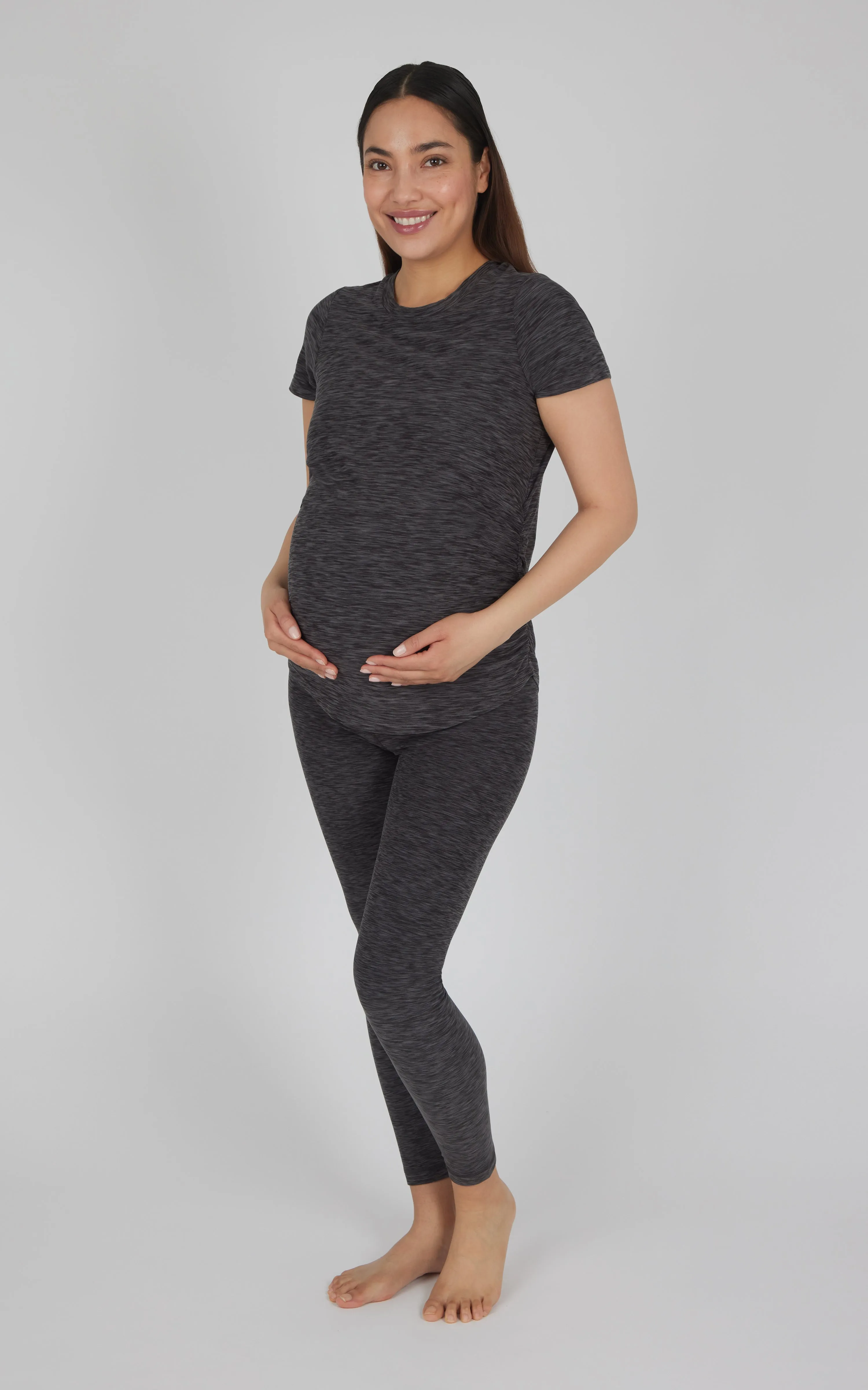 Maternity Heathered Short Sleeve Crew Neck Top