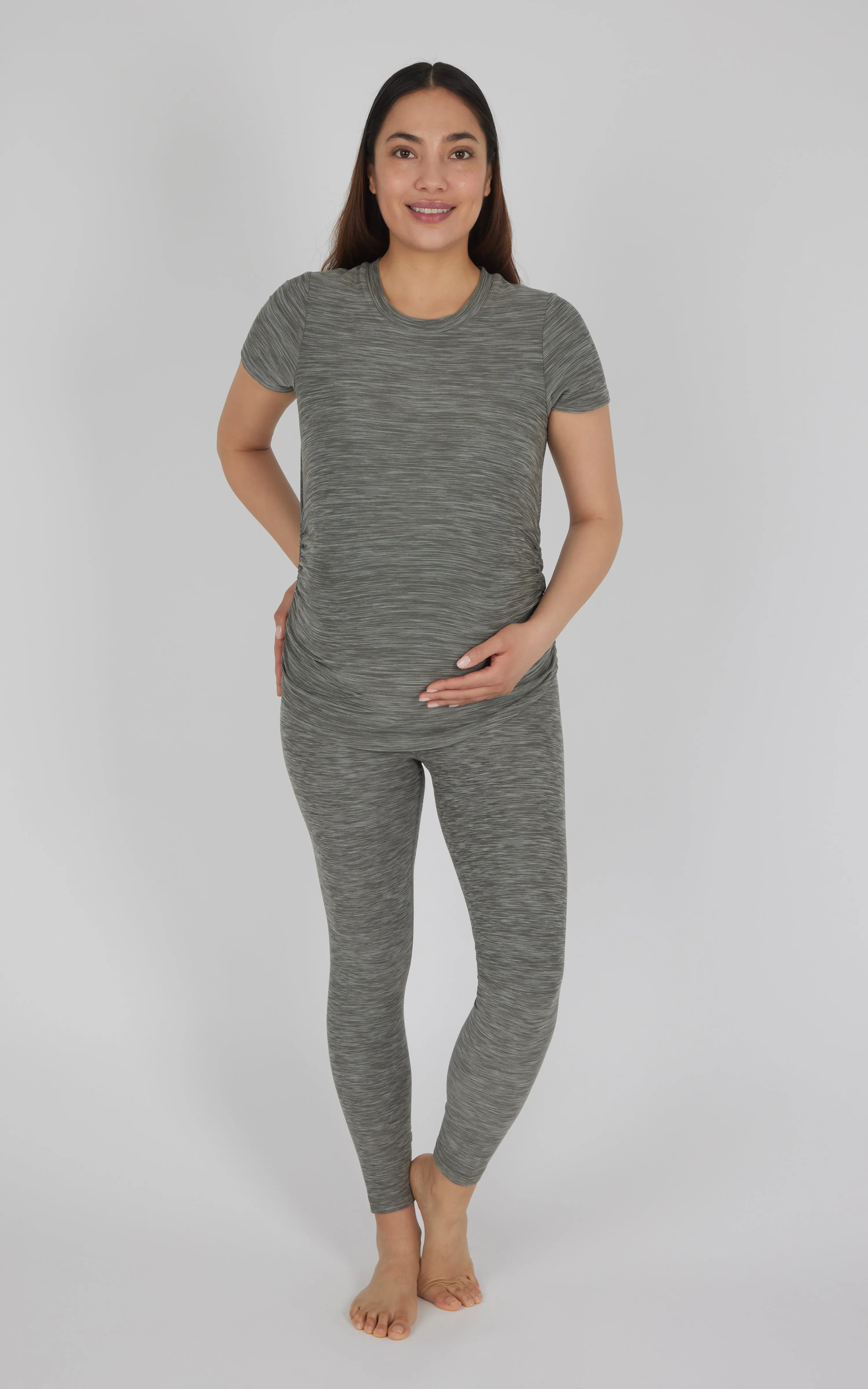 Maternity Heathered Short Sleeve Crew Neck Top
