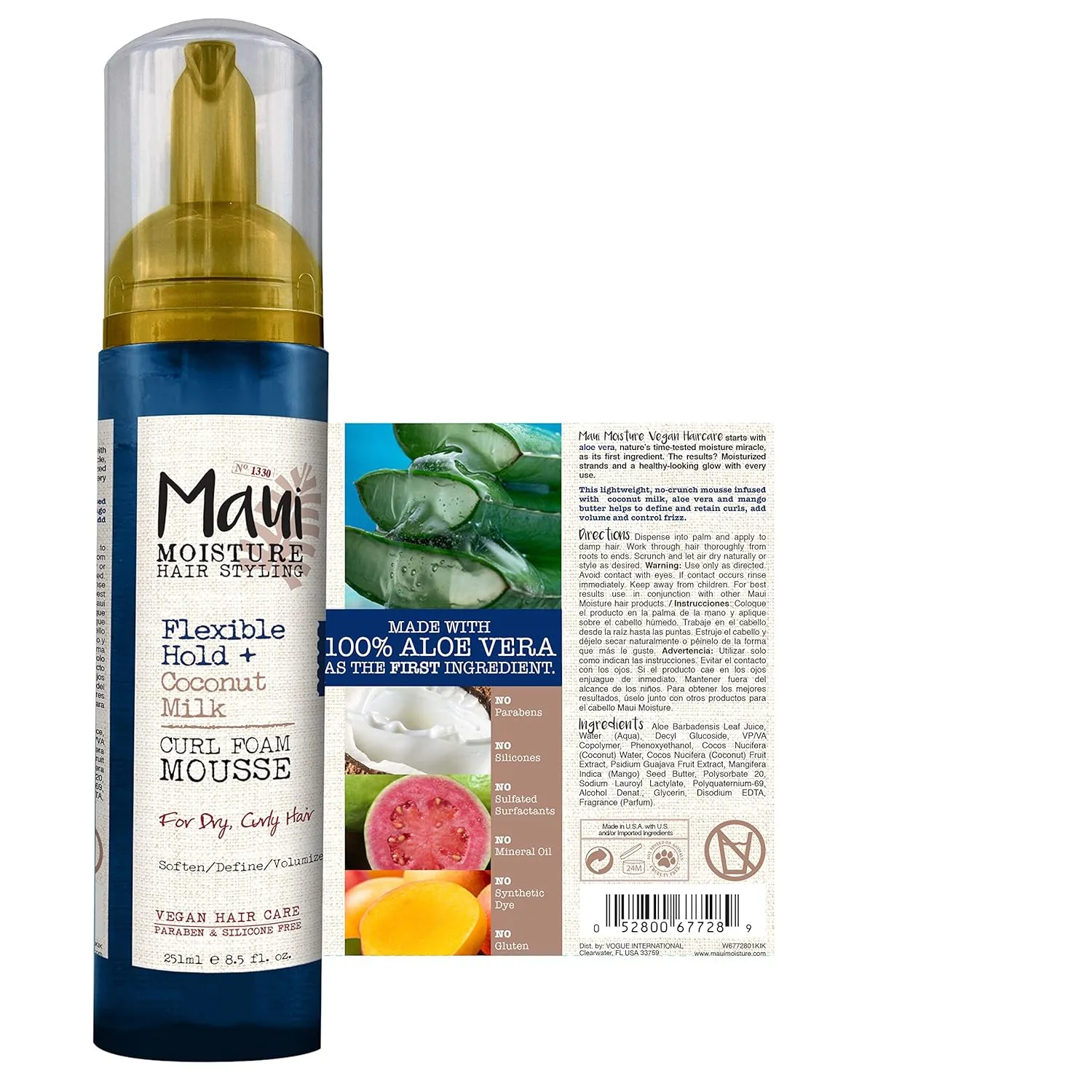 Maui Moisture Flexible Hold   Coconut Milk Curl Foam Mousse - 8.5oz