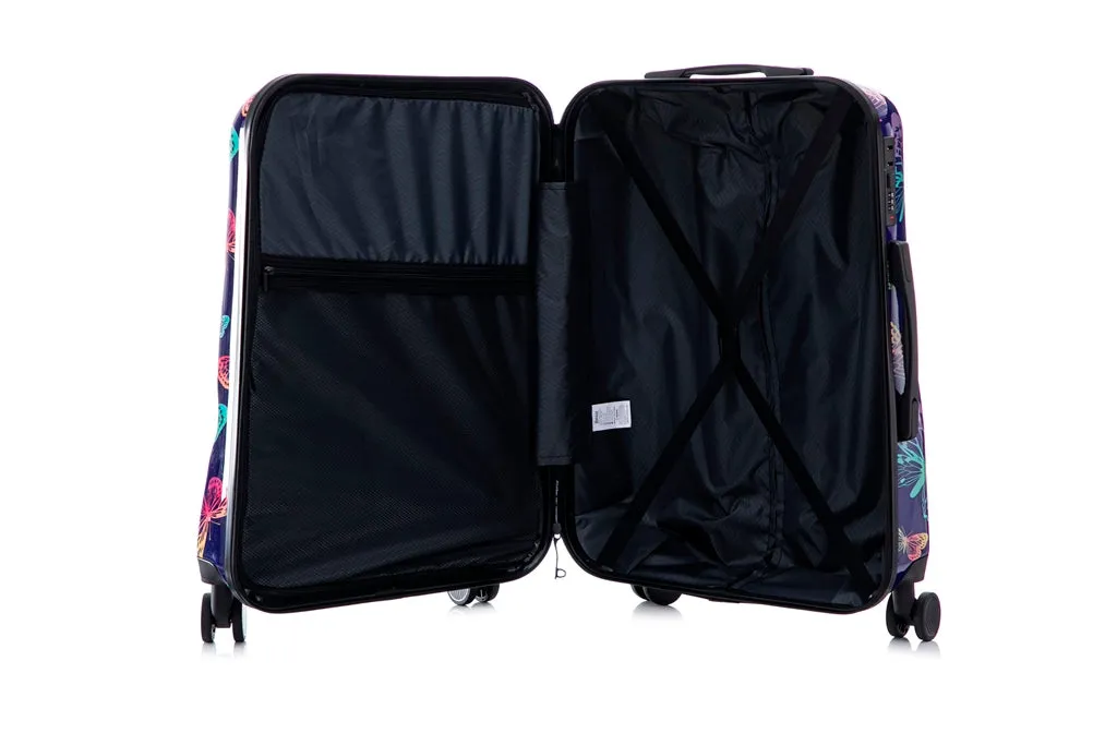 Multi-color Design ABS Hard Shell Lightweight with 360° Dual Spinning Wheels & Combo Lock – Includes 28", 24", 20" 3-Piece Luggage Set - Butterfly