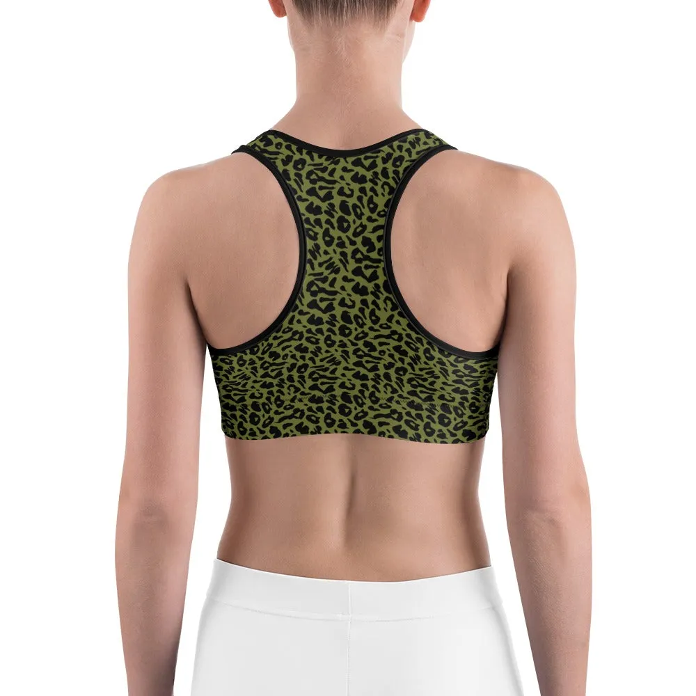 Olive Green Leopard Skin Sports Bra