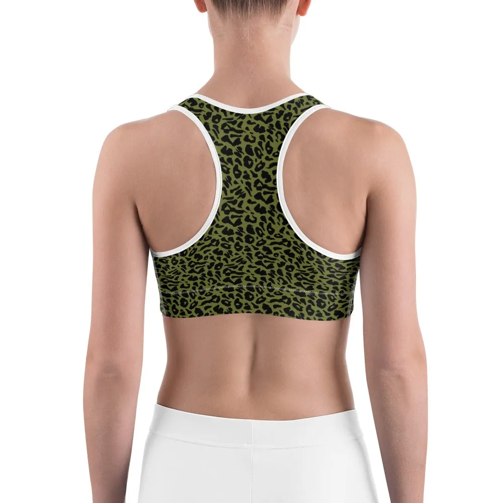Olive Green Leopard Skin Sports Bra