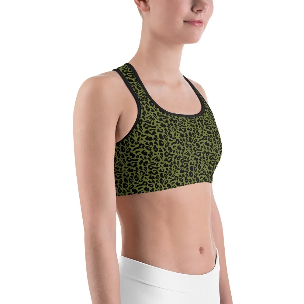 Olive Green Leopard Skin Sports Bra