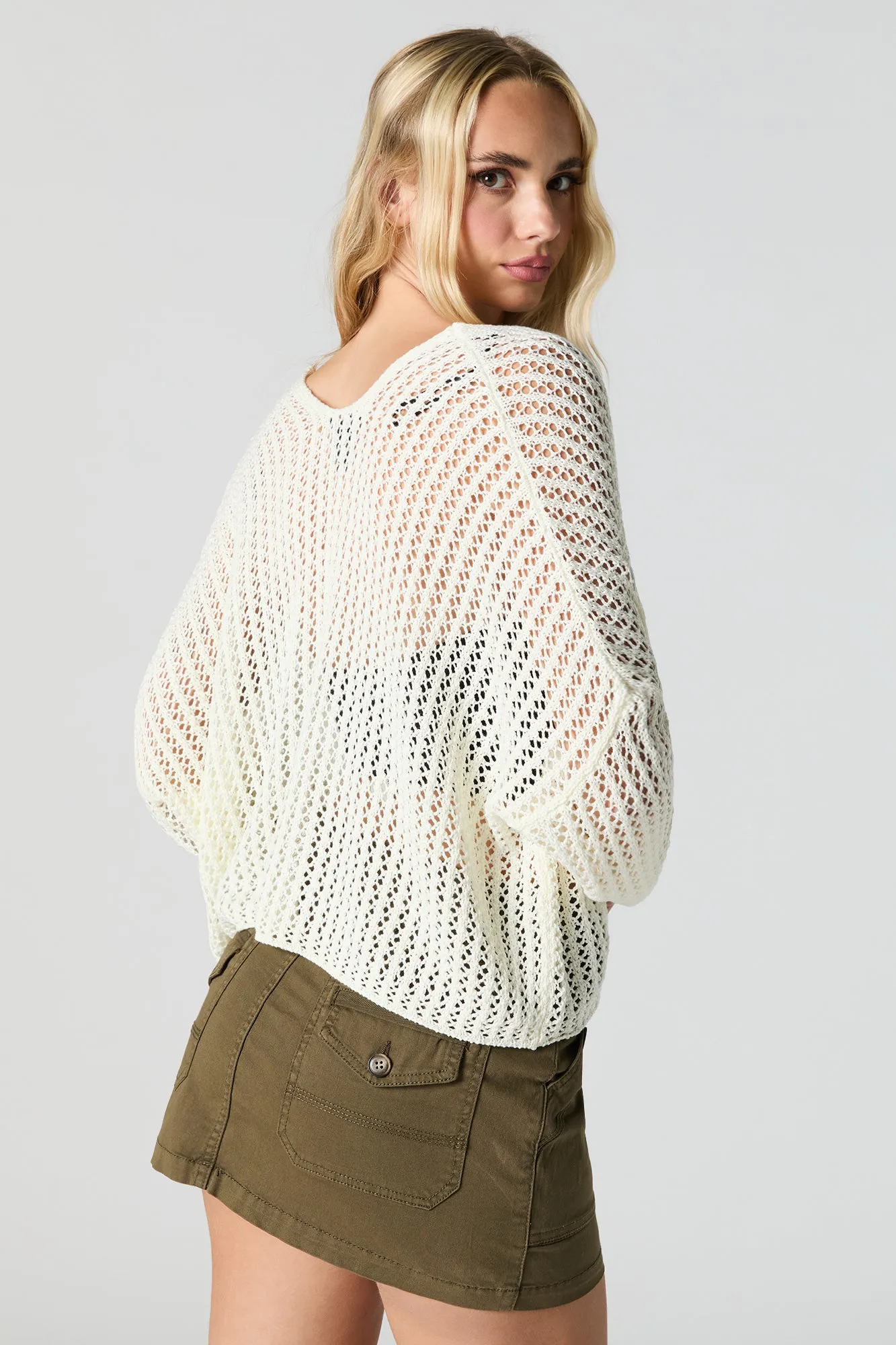 Open Knit Open Front Cardigan