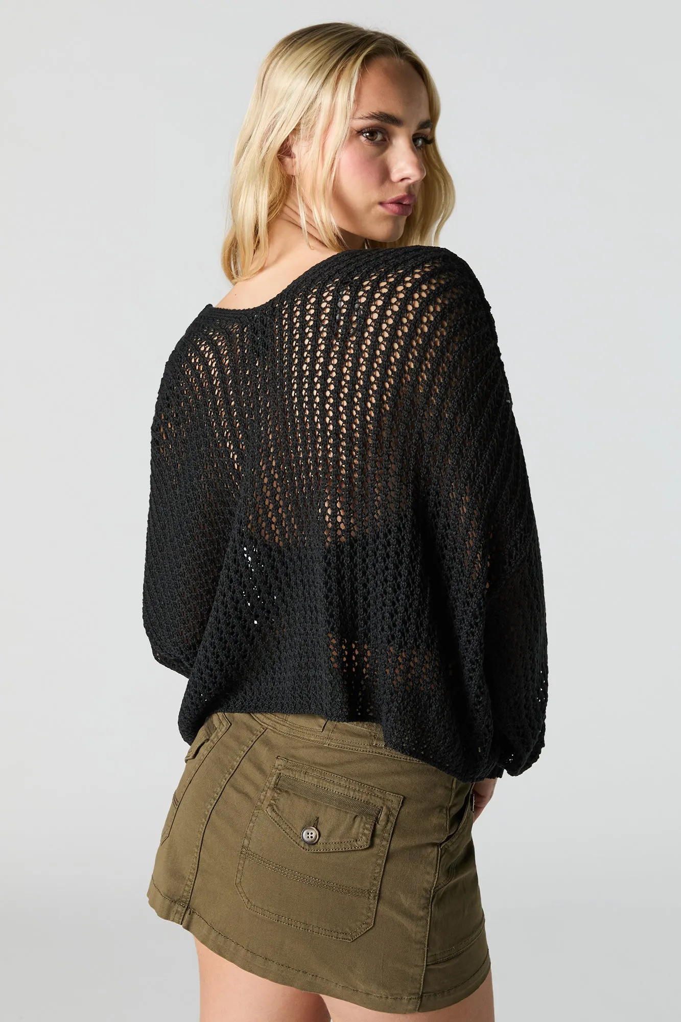 Open Knit Open Front Cardigan