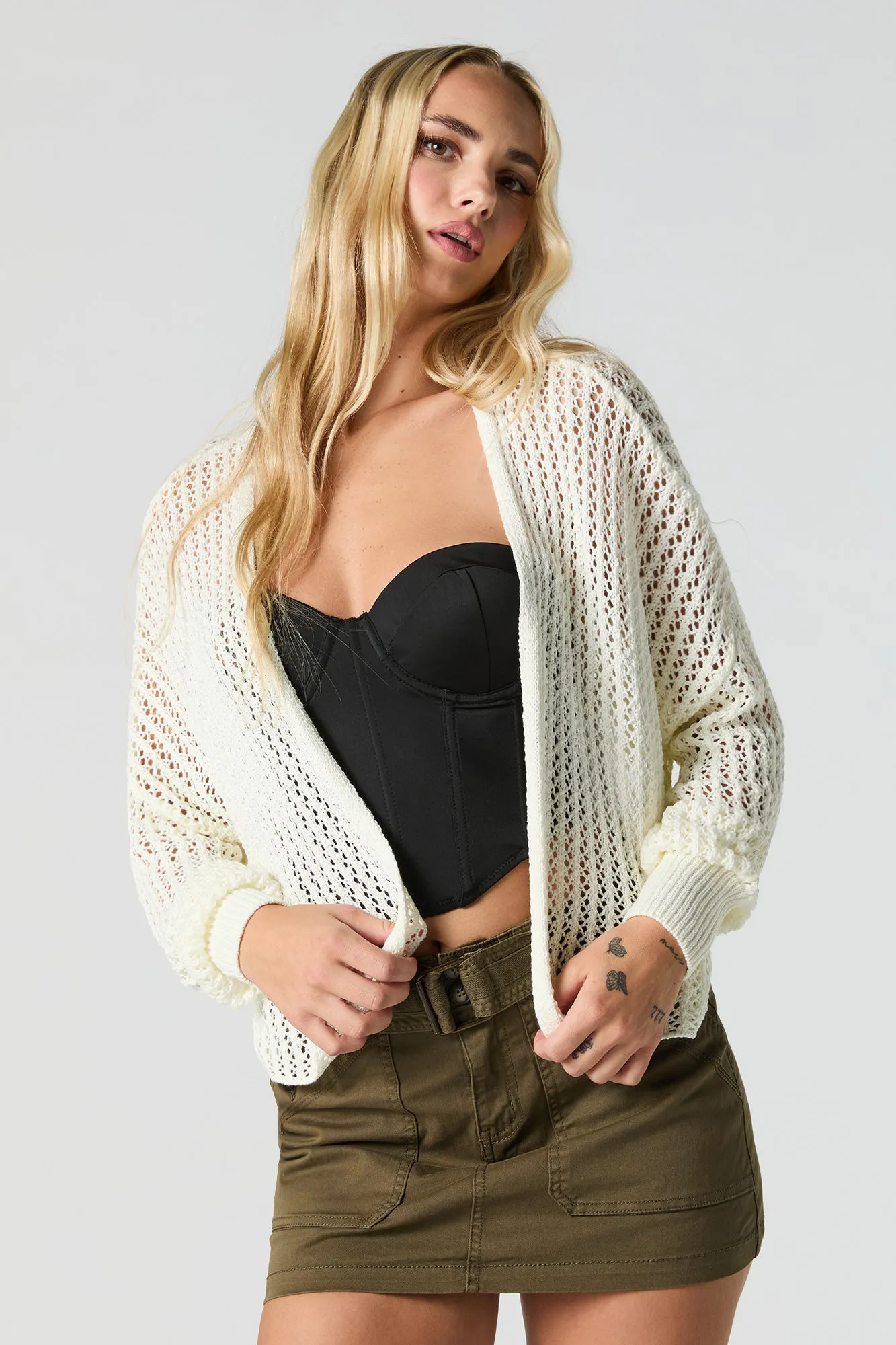Open Knit Open Front Cardigan