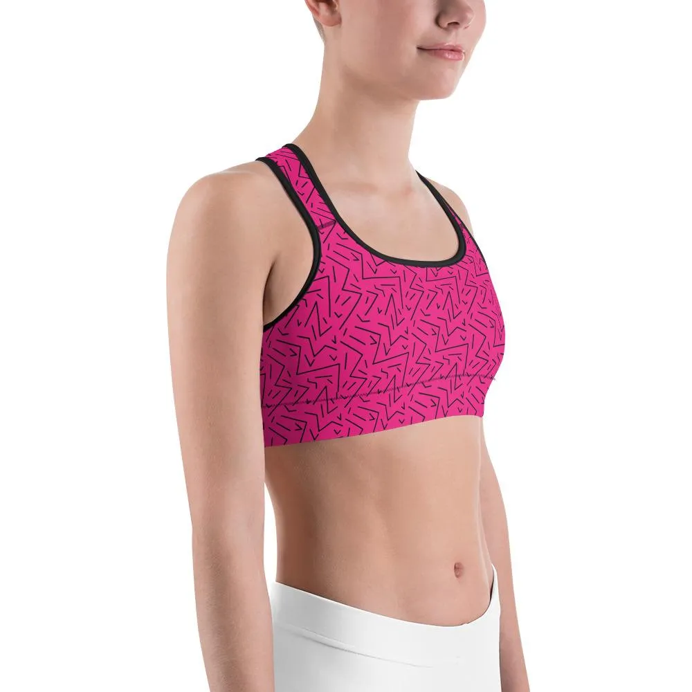 Pink Black Line Sports Bra