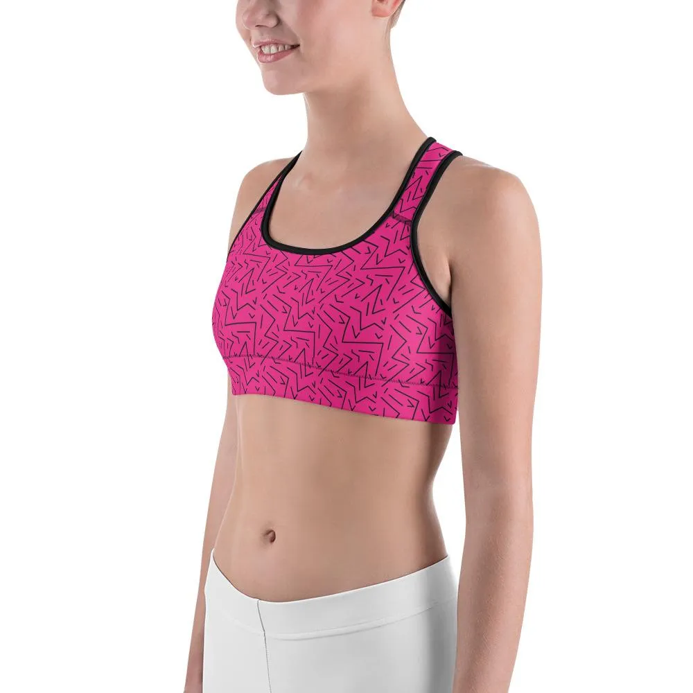 Pink Black Line Sports Bra