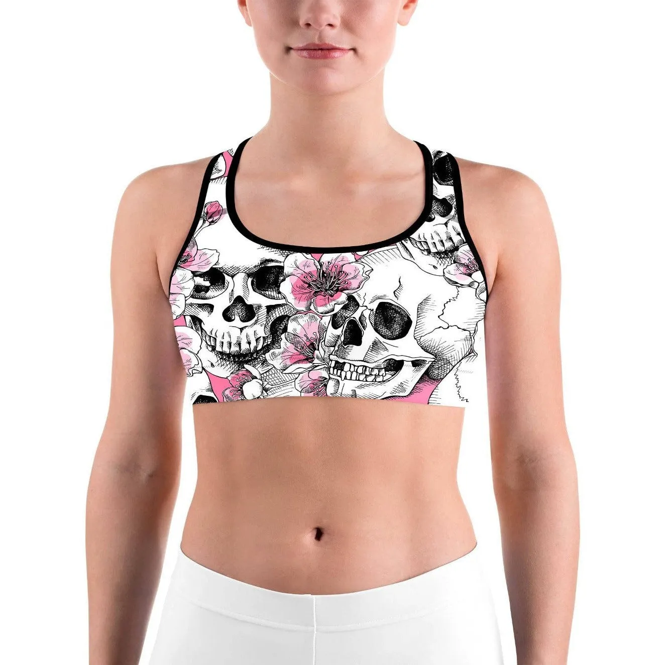 Pink Floral Skulls Sports bra