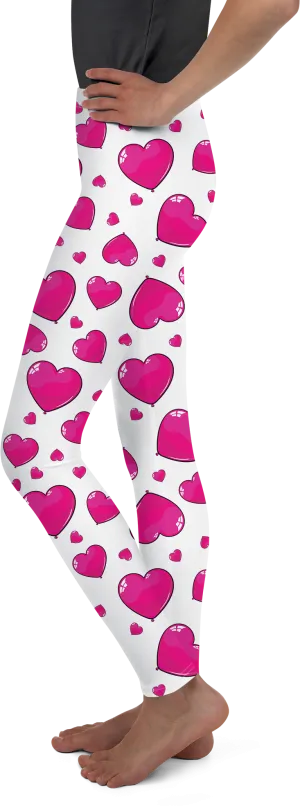 Pink Heart Shaped Balloons Youth Leggings