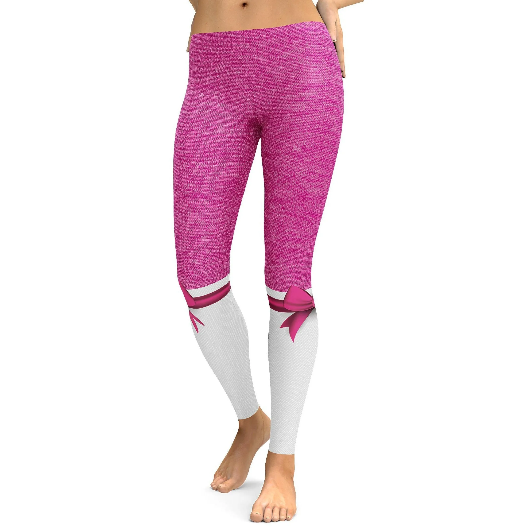 Pink to White Faux Heathered Bow Leggings