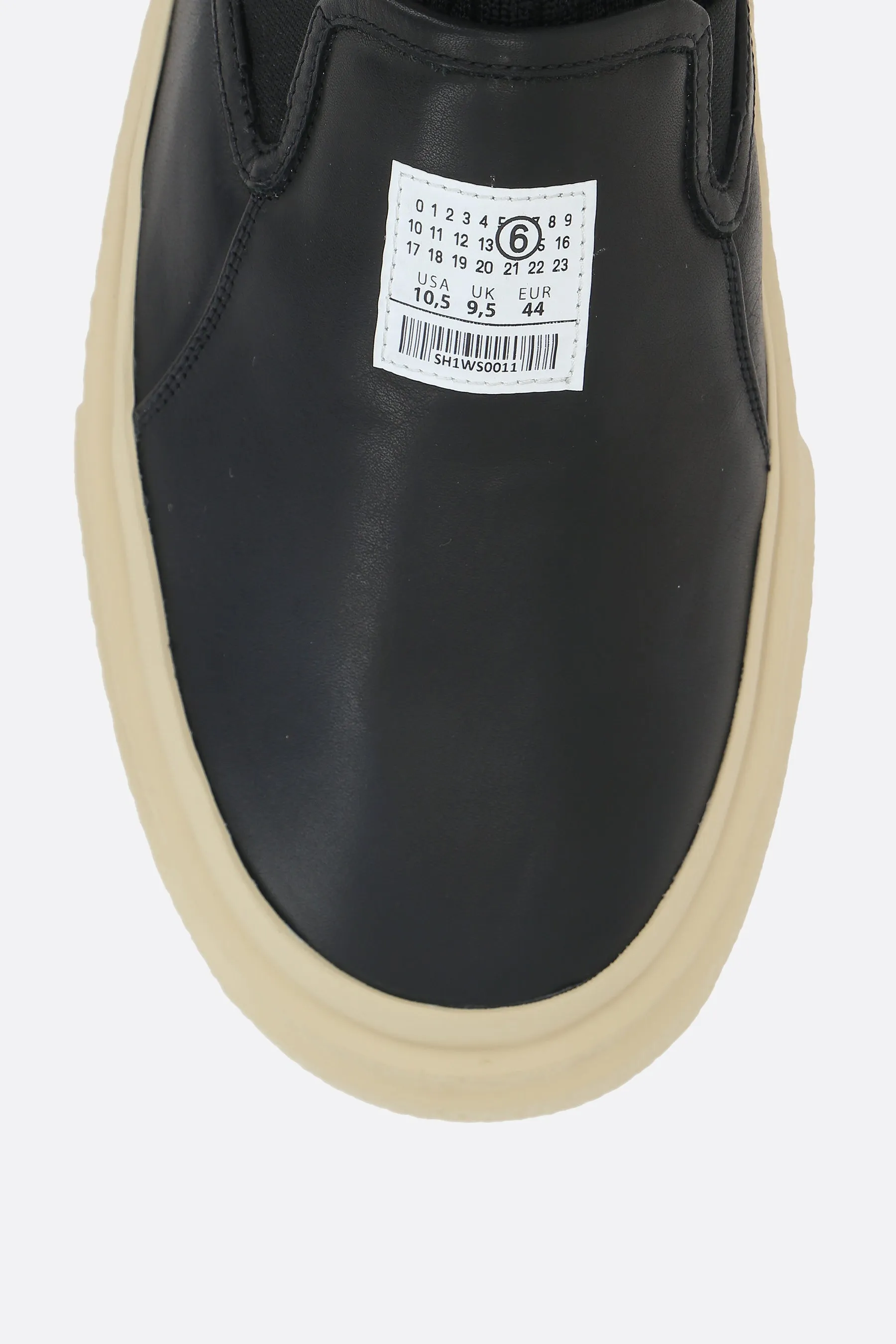 pull-on sneaker in leather and stretch knit