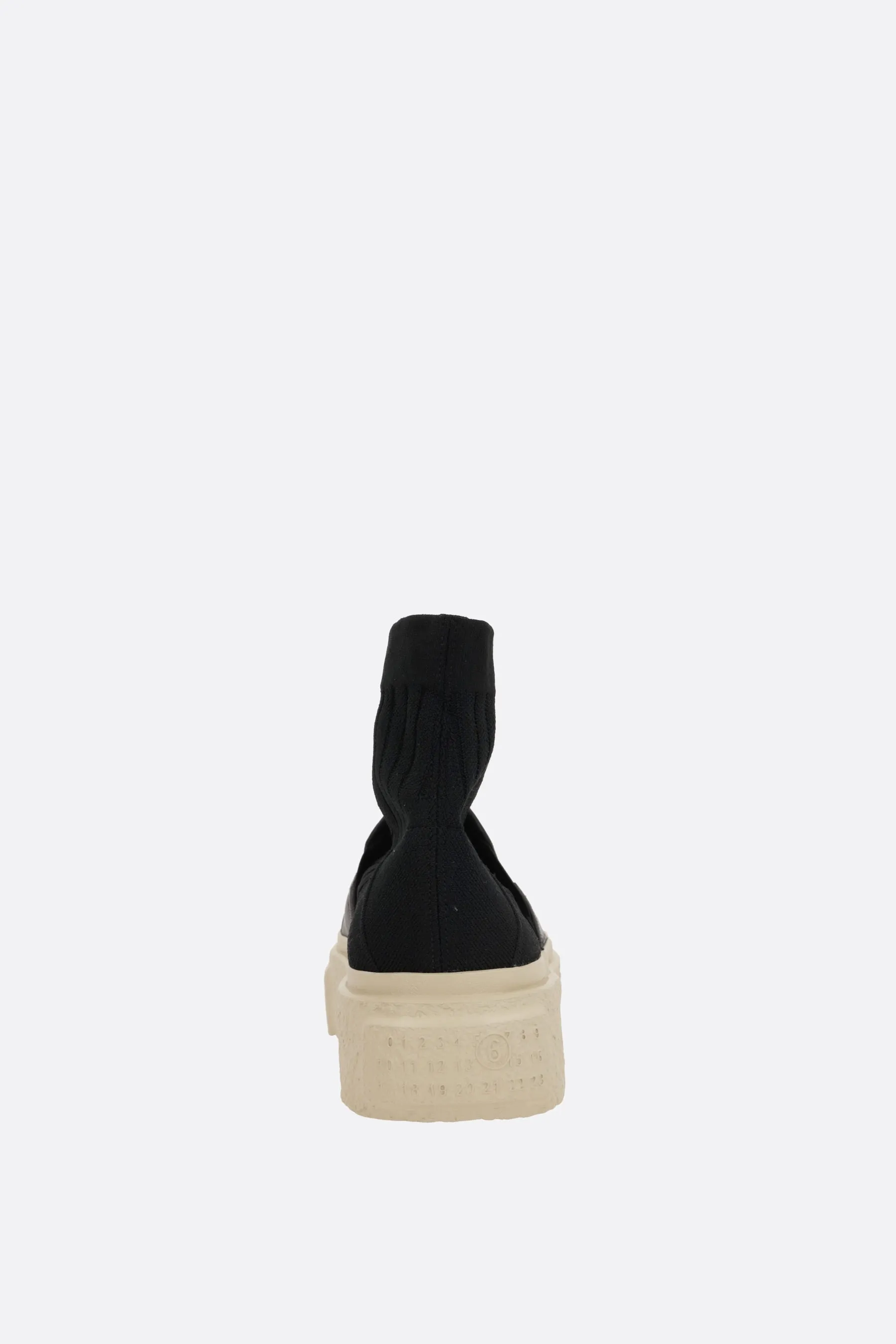 pull-on sneaker in leather and stretch knit