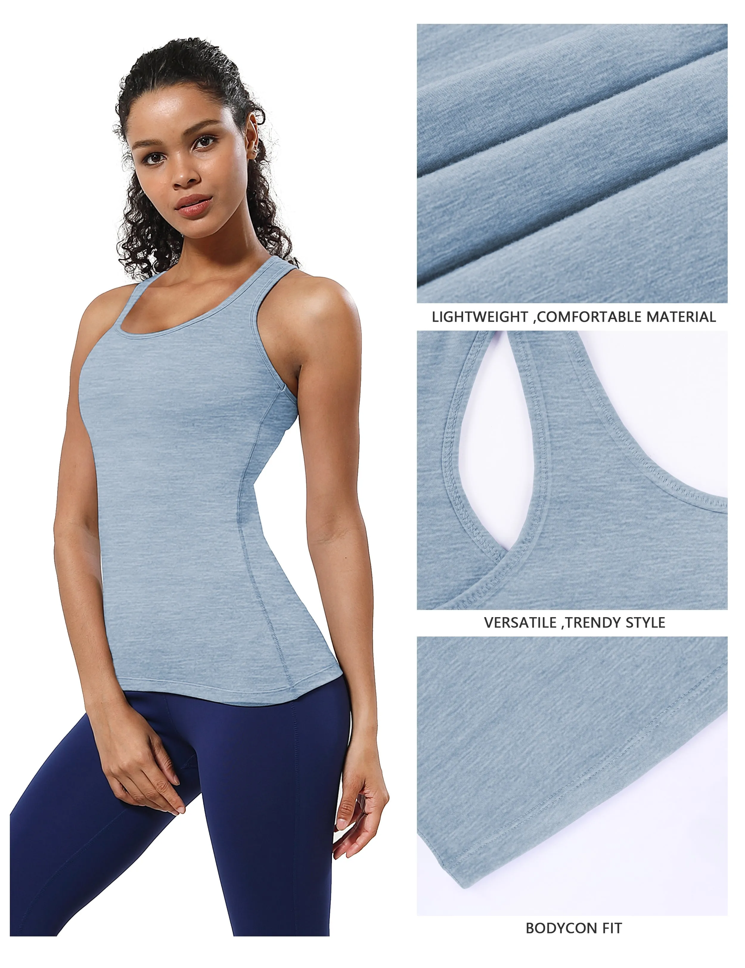 Racerback Athletic Tank Tops heatherblue_Biking