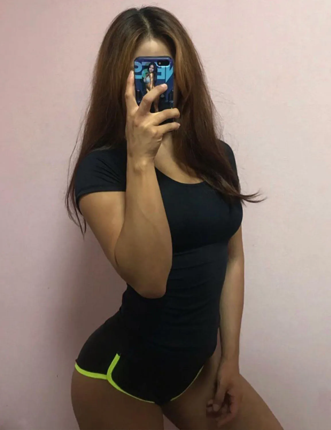 Sexy Booty Gym Shorts black_fluorescentyellow ins_Gym
