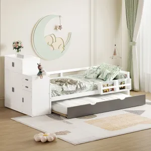Streamdale Twin Platform Bed with Bookshelf & Trundle