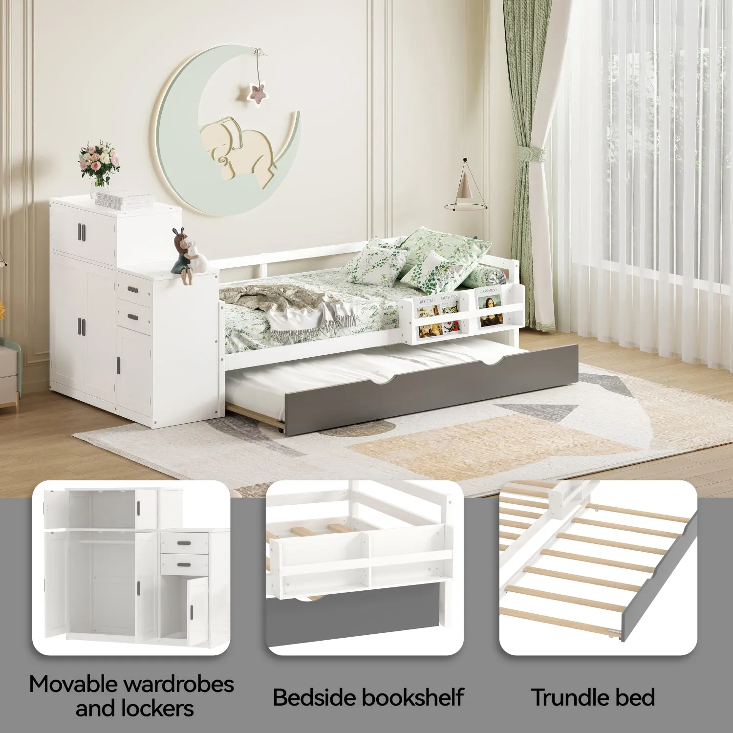 Streamdale Twin Platform Bed with Bookshelf & Trundle