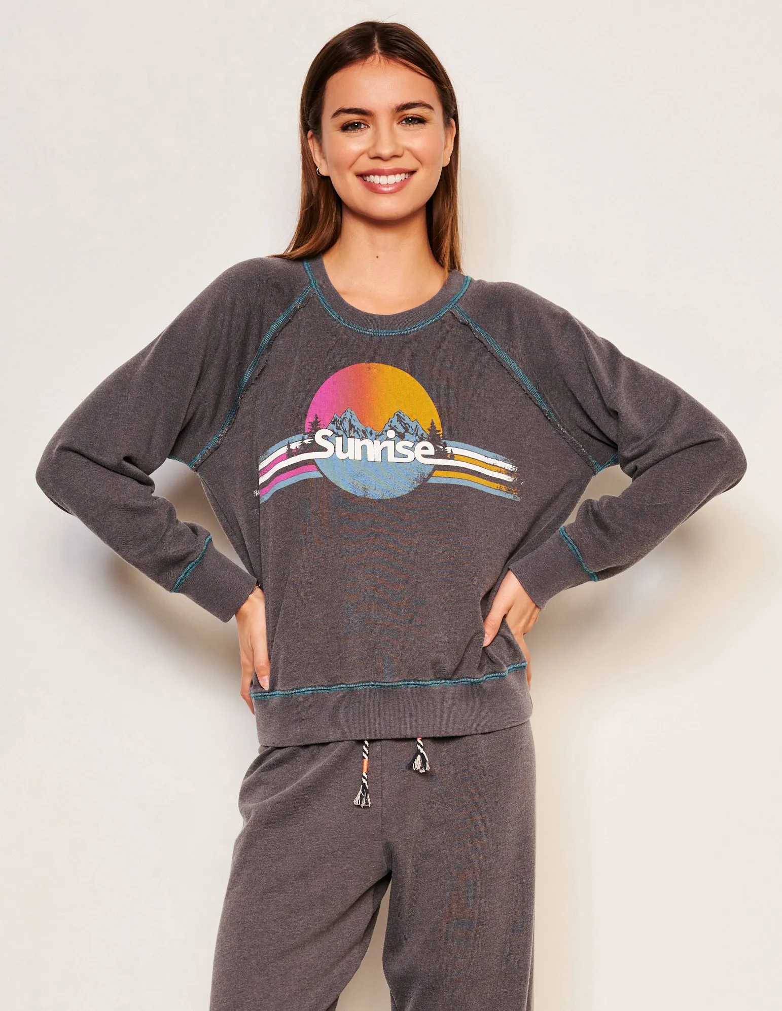 Sundry Sunrise Raglan Sweatshirt in Washed Black
