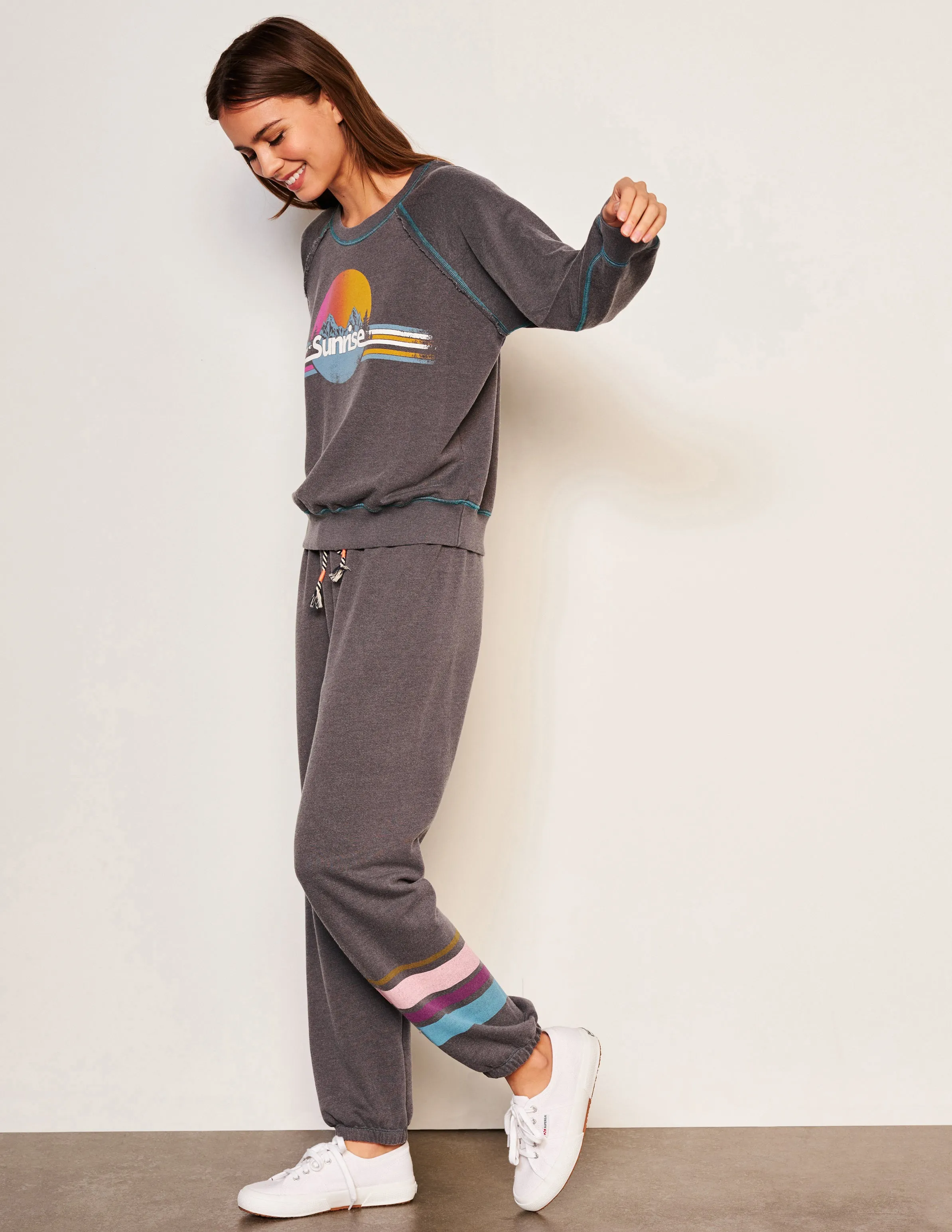 Sundry Sunrise Raglan Sweatshirt in Washed Black