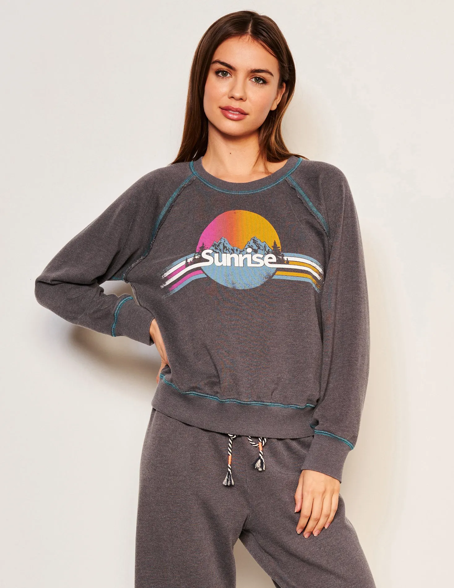 Sundry Sunrise Raglan Sweatshirt in Washed Black