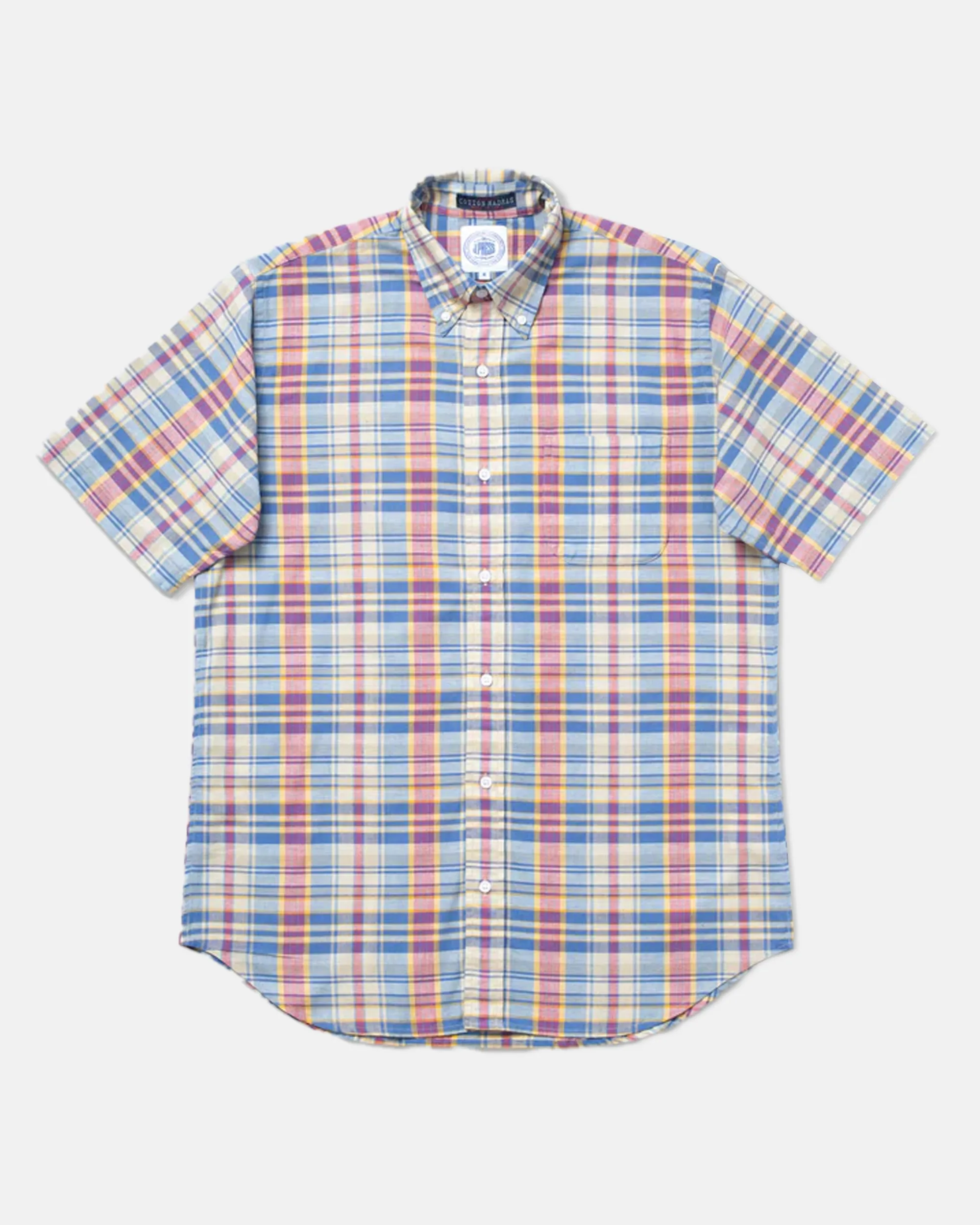 TAN/BLUE MADRAS SHORT SLEEVE SHIRT