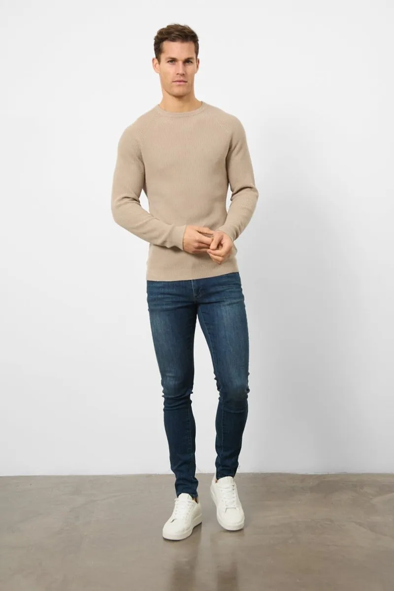 Textured Cotton Crew Neck in Neutral