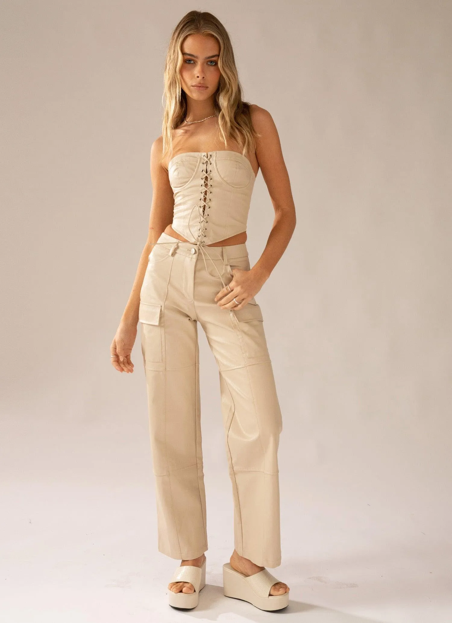 Wanted and Wild PU Bustier Top - Stone