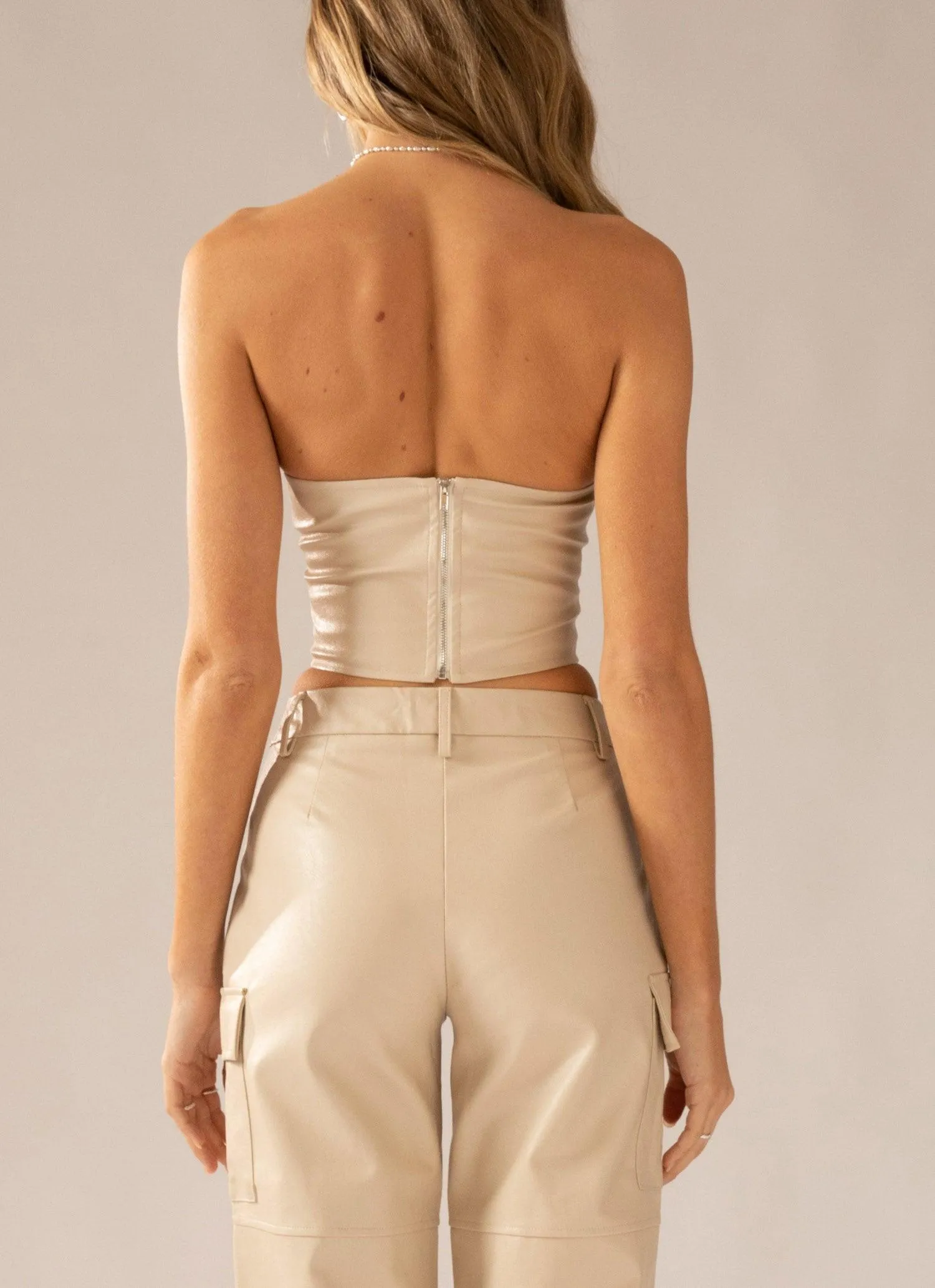 Wanted and Wild PU Bustier Top - Stone