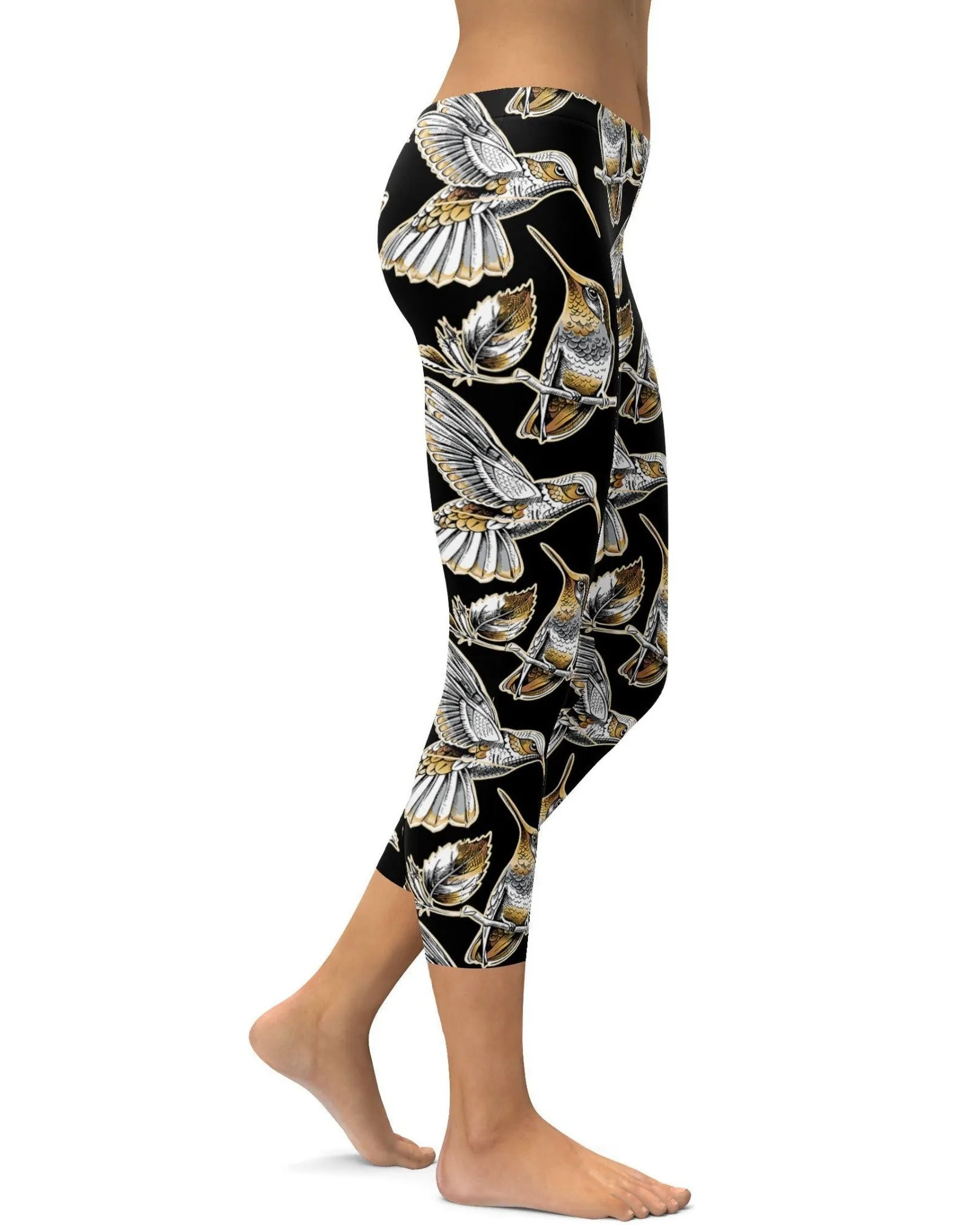 White&Gold Hummingbird Capris